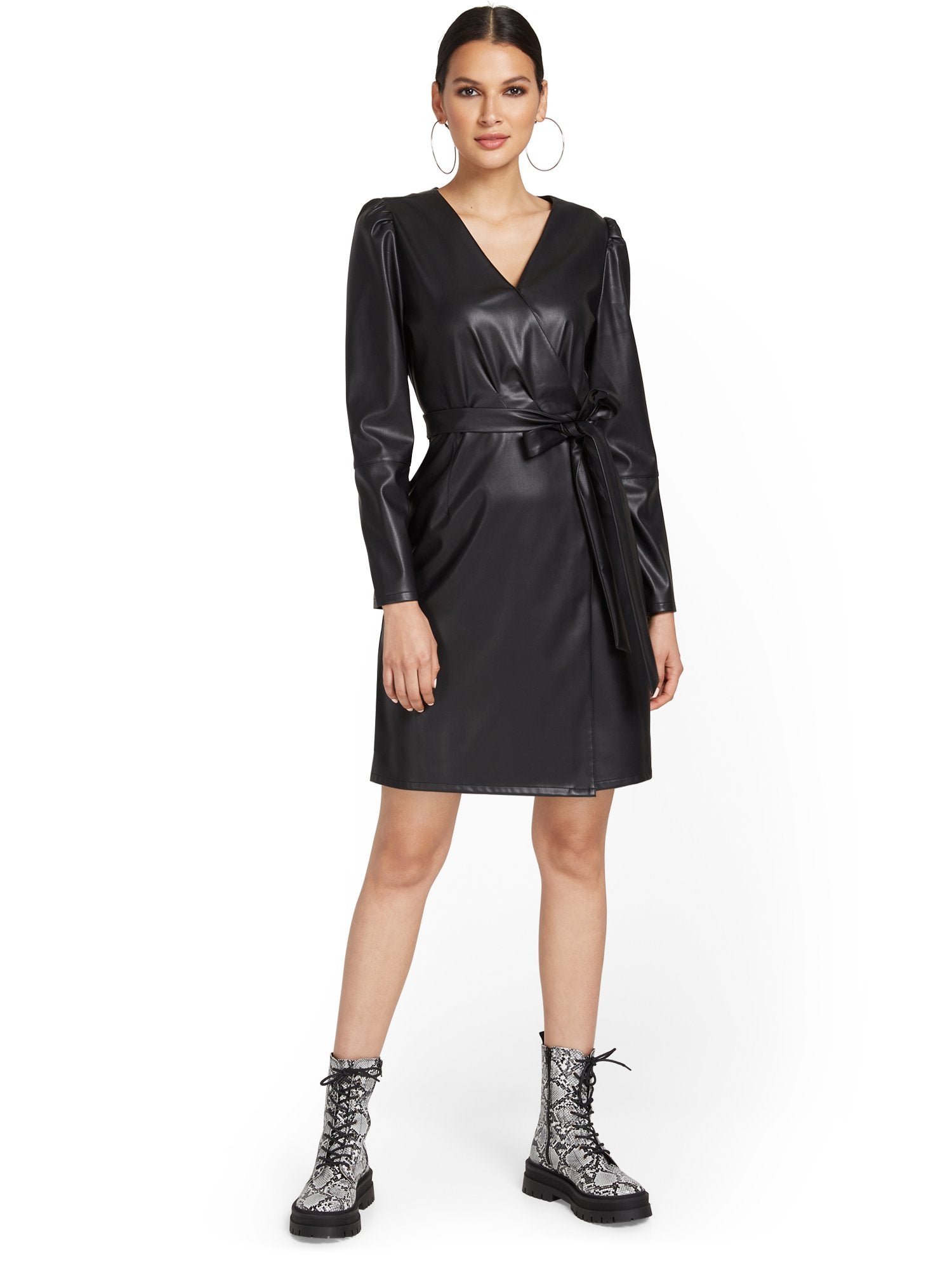Faux-Leather Wrap Dress New York & Company Faux-Leather Wrap Dress New York & Company