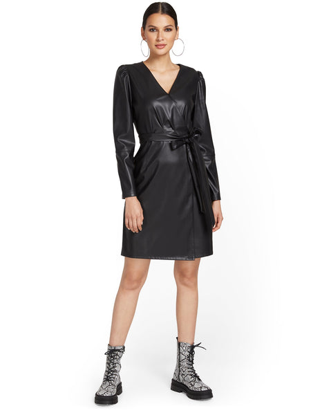 Faux-Leather Wrap Dress – New York & Company