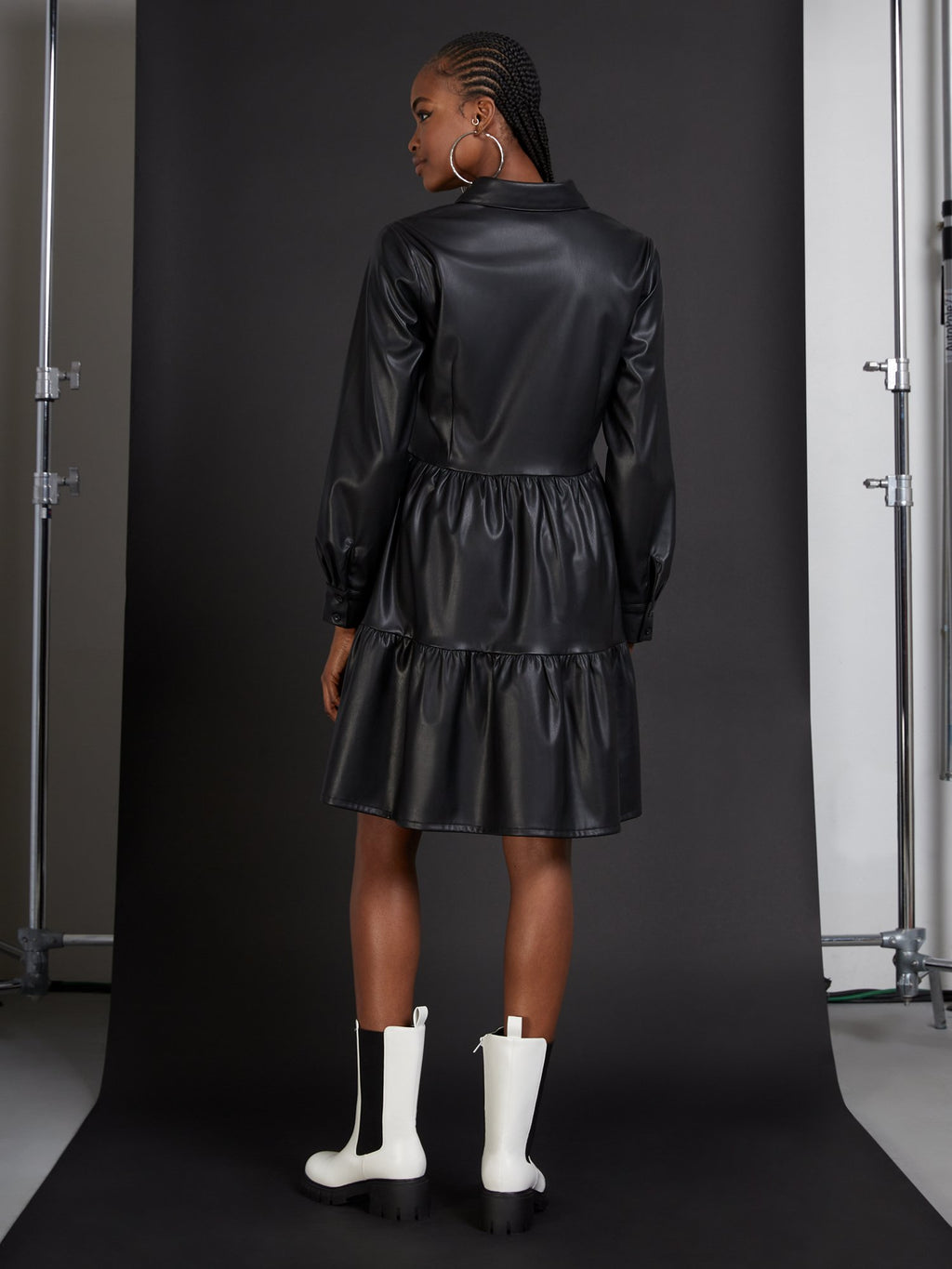 Faux-Leather Tiered Dress New York & Company Faux-Leather Tiered Dress New York & Company