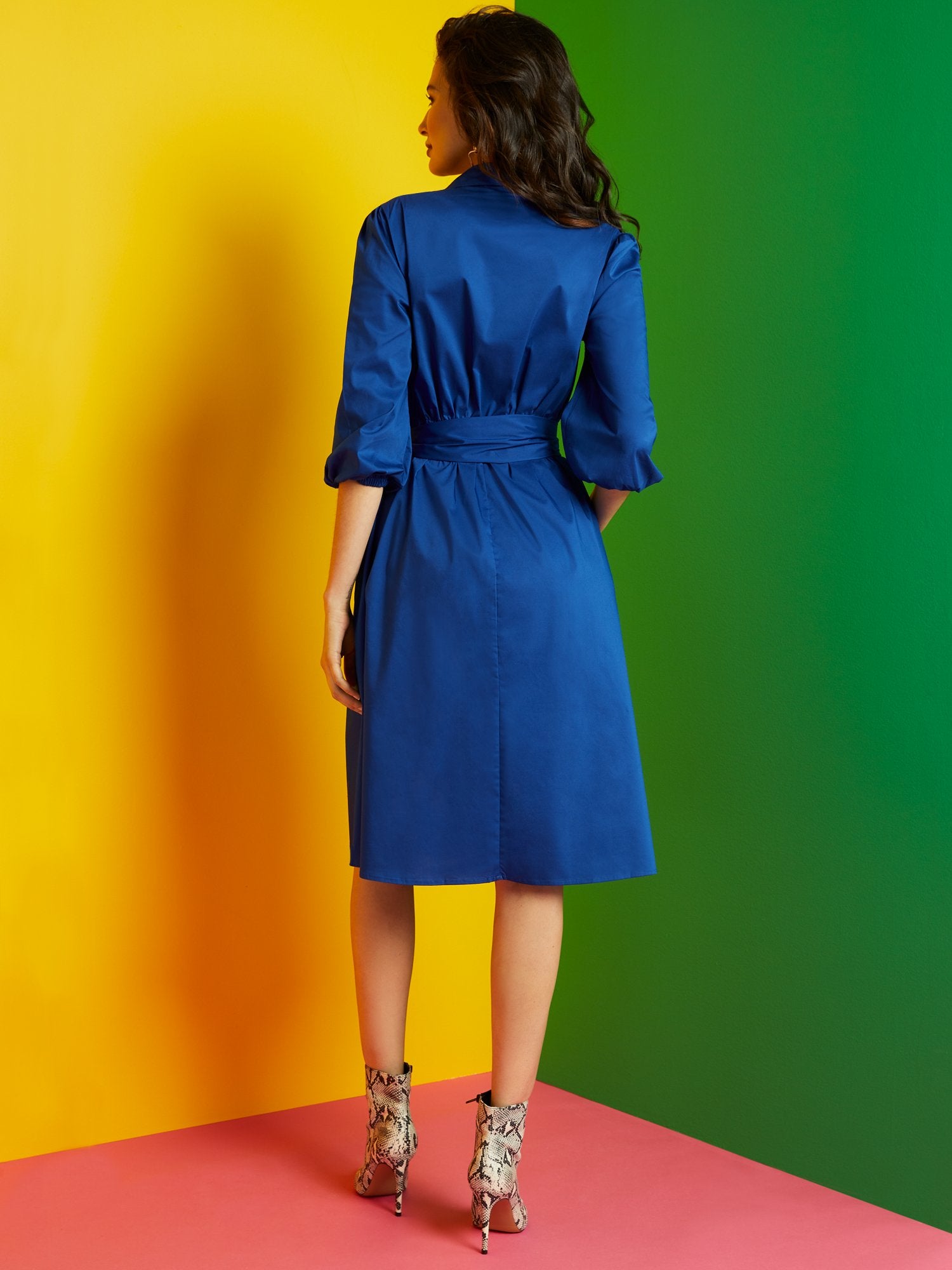 green emerald velvet dress Belted Flare Shirtdress – New York & Company
