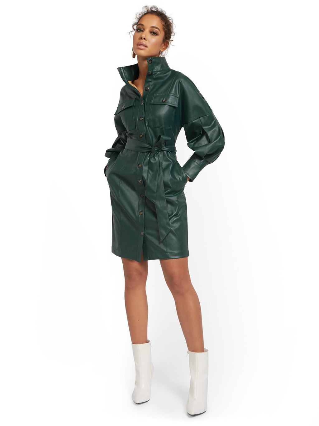 Faux-Leather Statement Sleeve Dress New York & Company Faux-Leather Statement Sleeve Dress New York & Company