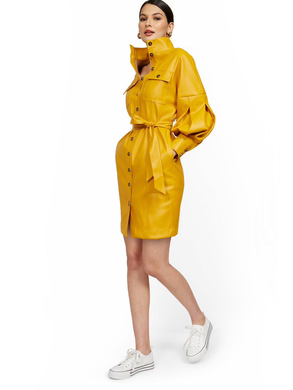 Faux-Leather Statement Sleeve Dress New York & Company Faux-Leather Statement Sleeve Dress New York & Company