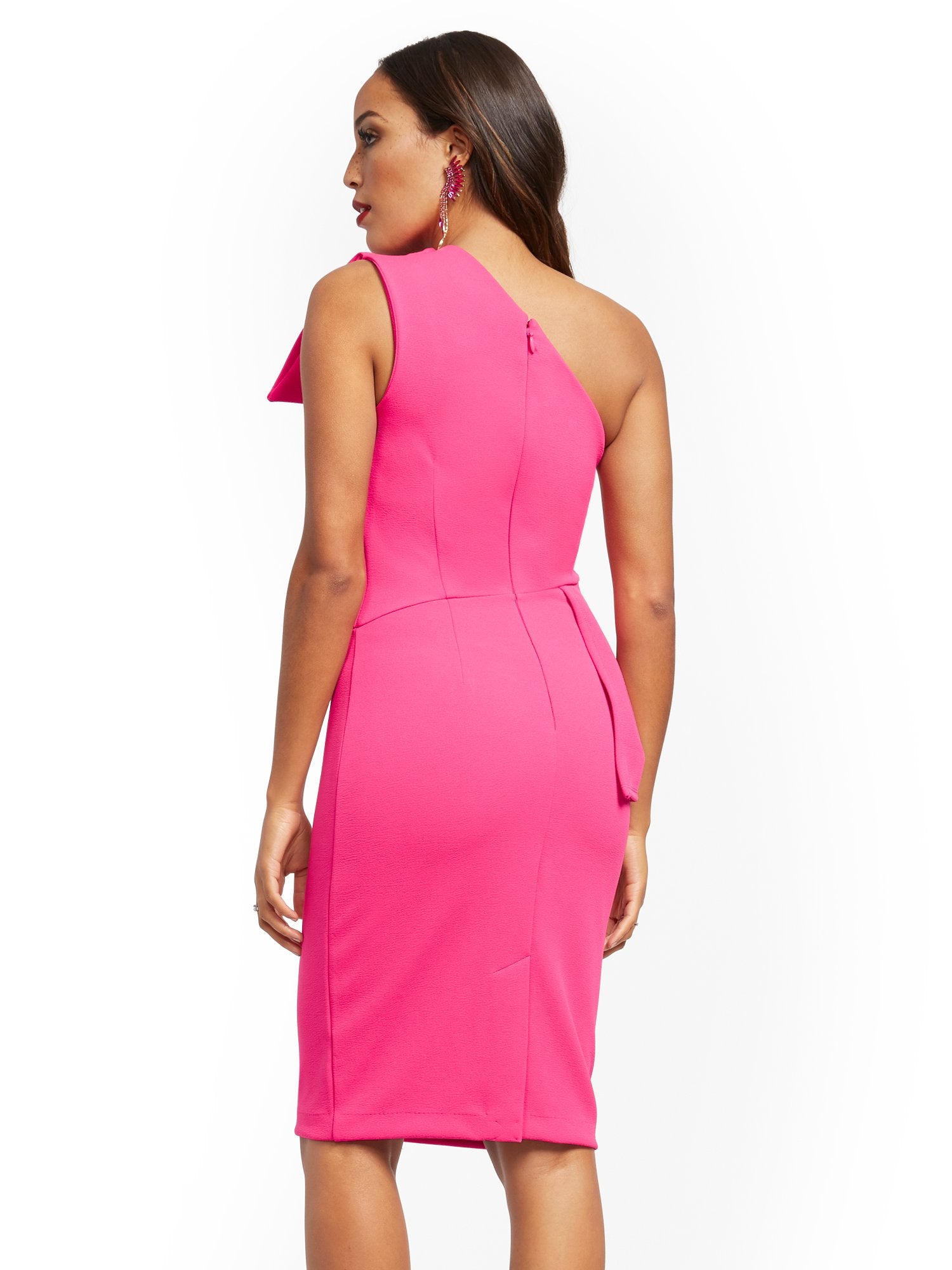 open lace back dress Pink One-Shoulder Sheath Dress – New York & Company