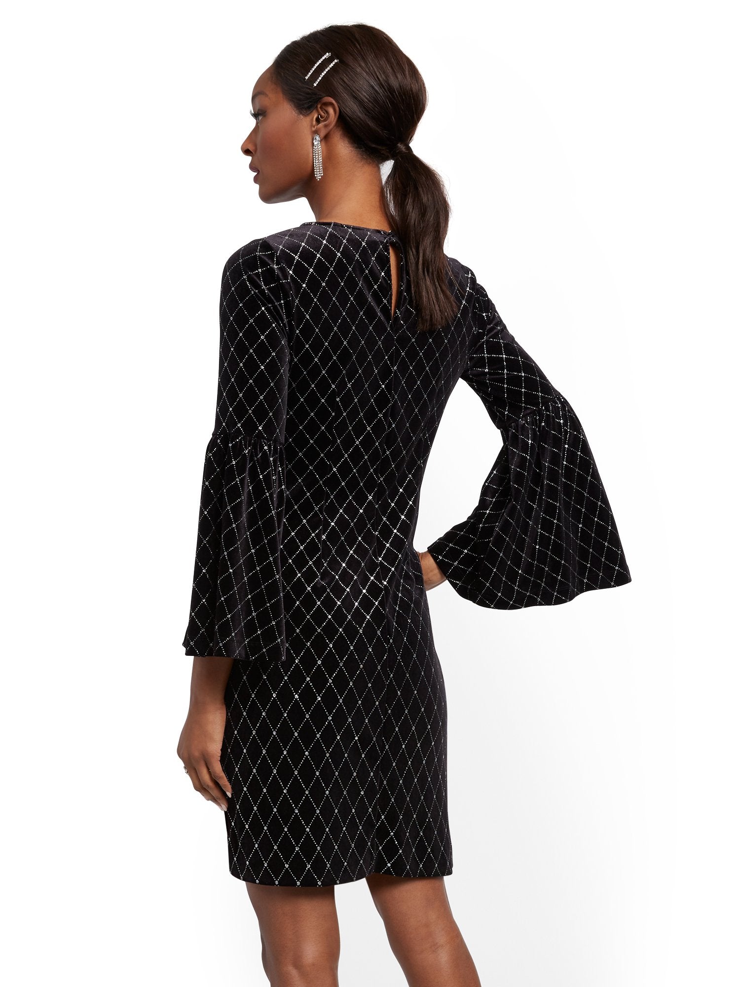 Black Velvet Bell Sleeve Shift Dress  New York & Company