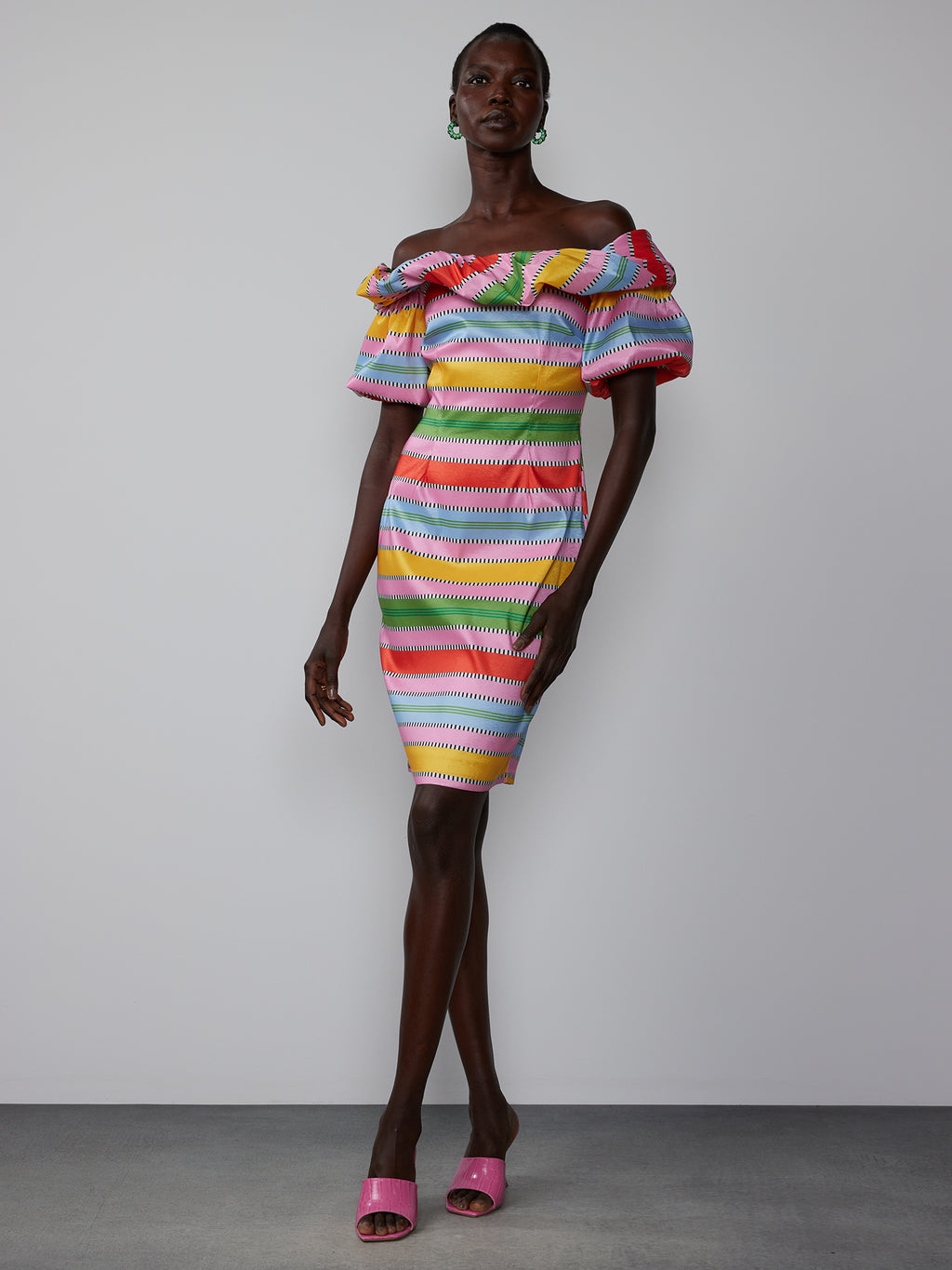 vertical striped off the shoulder dress Off Shoulder Ruffle Stripe Mini Dress – New York & Company