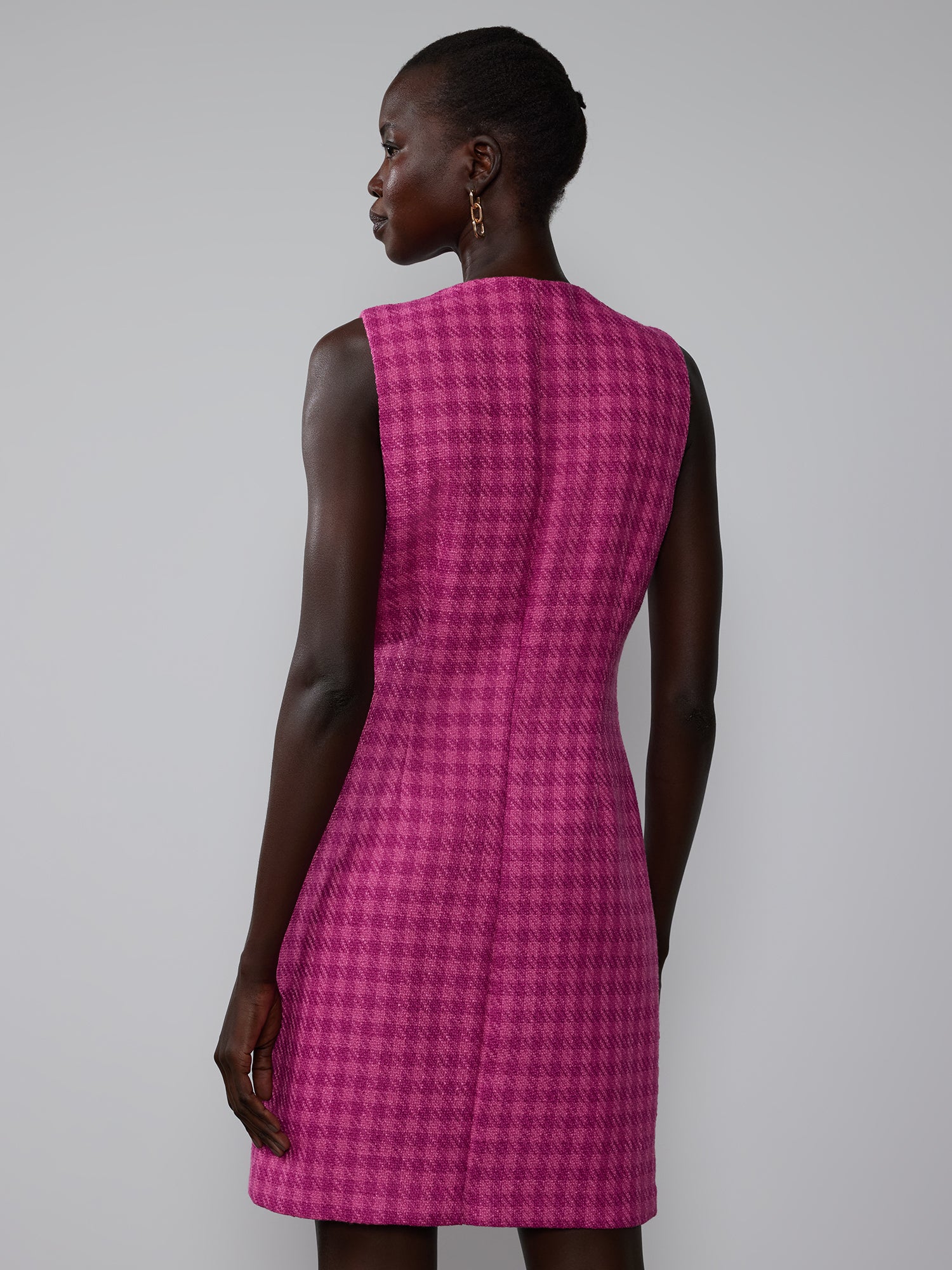 Sleeveless Button Front Tweed Shift Dress – New York & Company