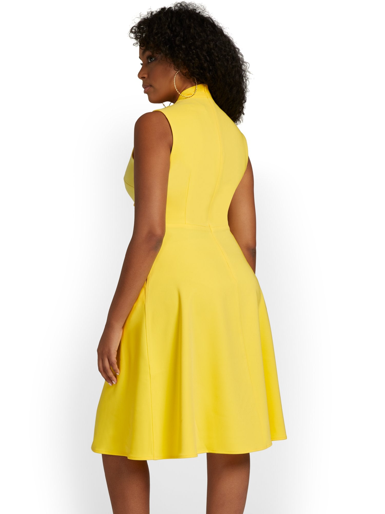 Tie-Neck Flare Dress - Premium Stretch New York & Company Tie-Neck Flare Dress - Premium Stretch New York & Company