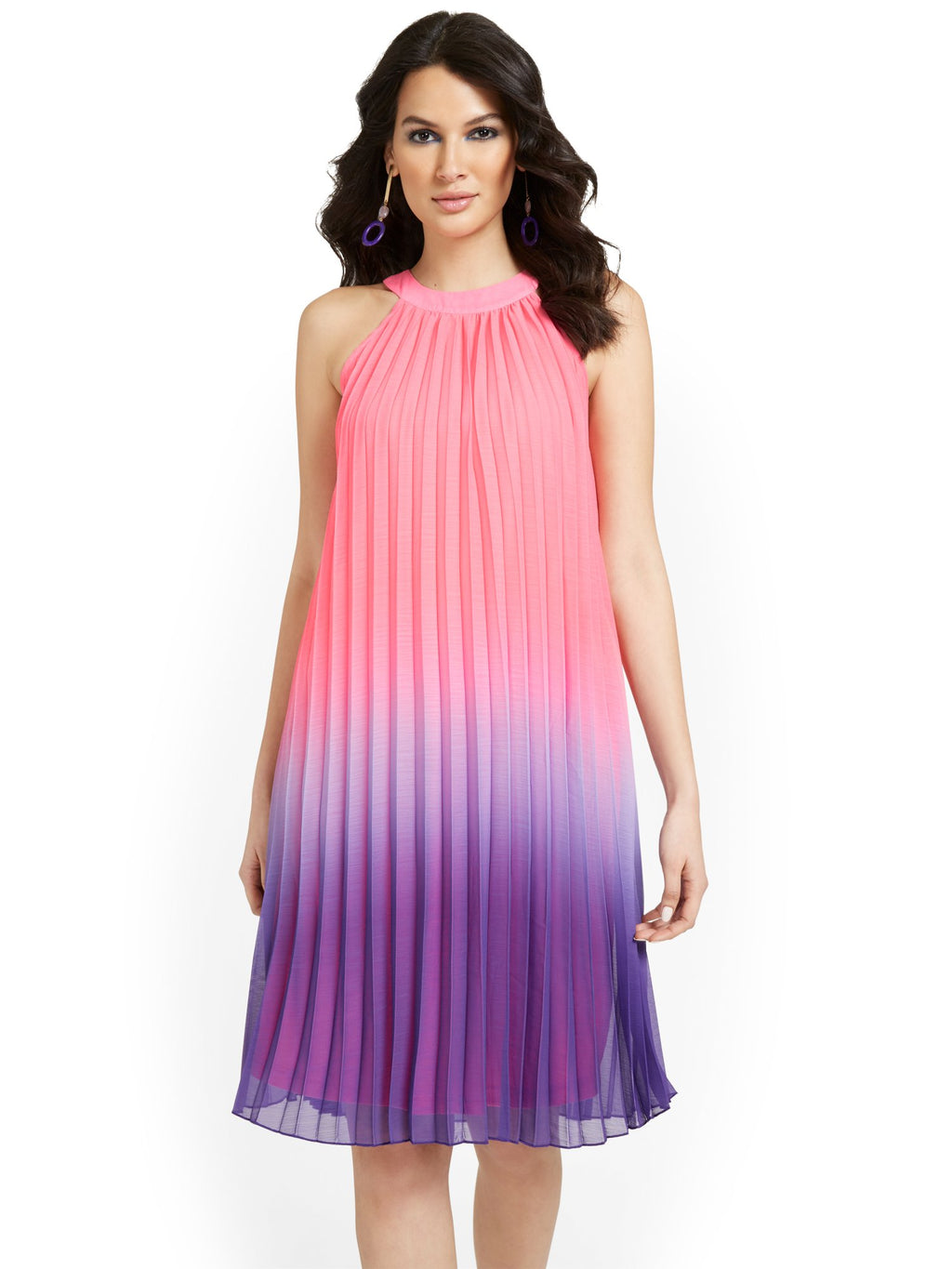 strapless open back dress Ombre Pleated Halterneck Dress – New York & Company