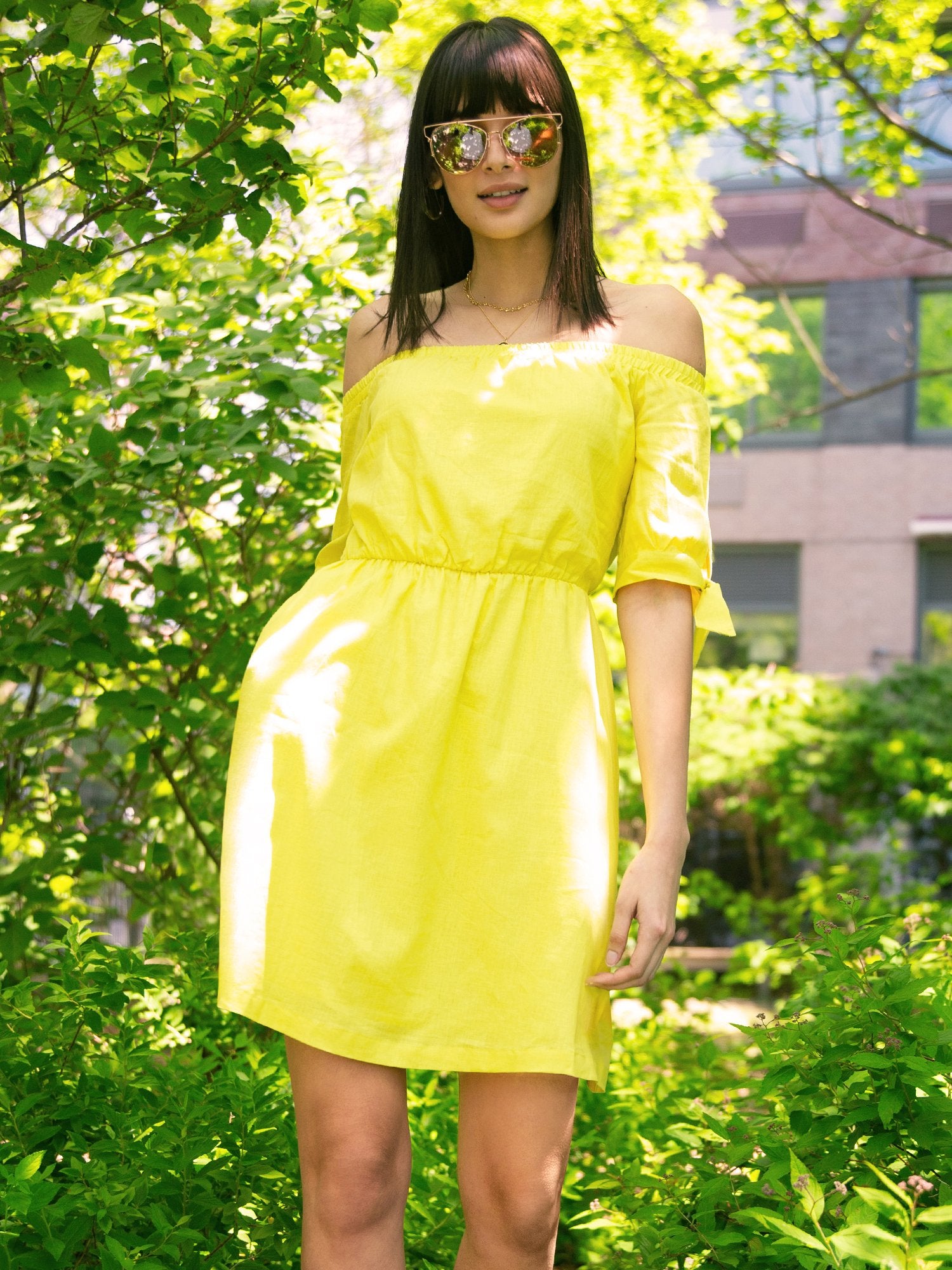 Linen-Blend Off-The-Shoulder Shift Dress – New York & Company