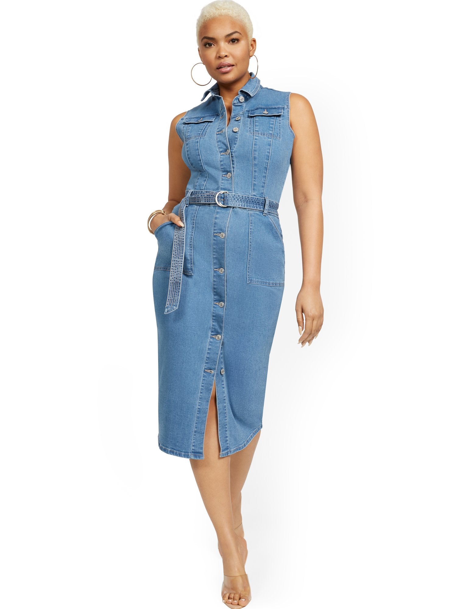 Sleeveless Denim Midi Dress – New York & Company