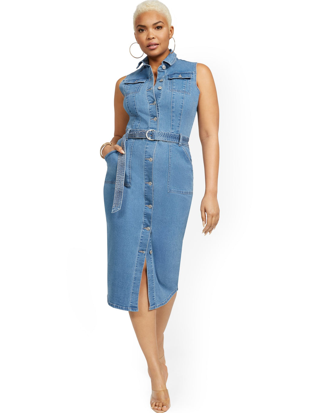 Sleeveless Denim Midi Dress New York & Company Sleeveless Denim Midi Dress New York & Company