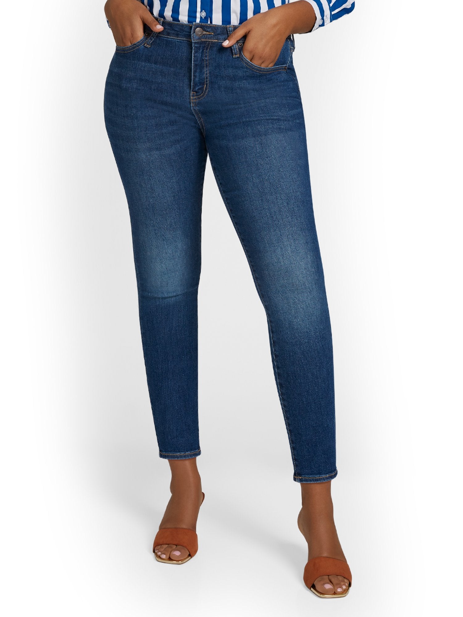 Perfect Fit Mid-Rise Super-Skinny Ankle Jeans - Medium Blue Wash