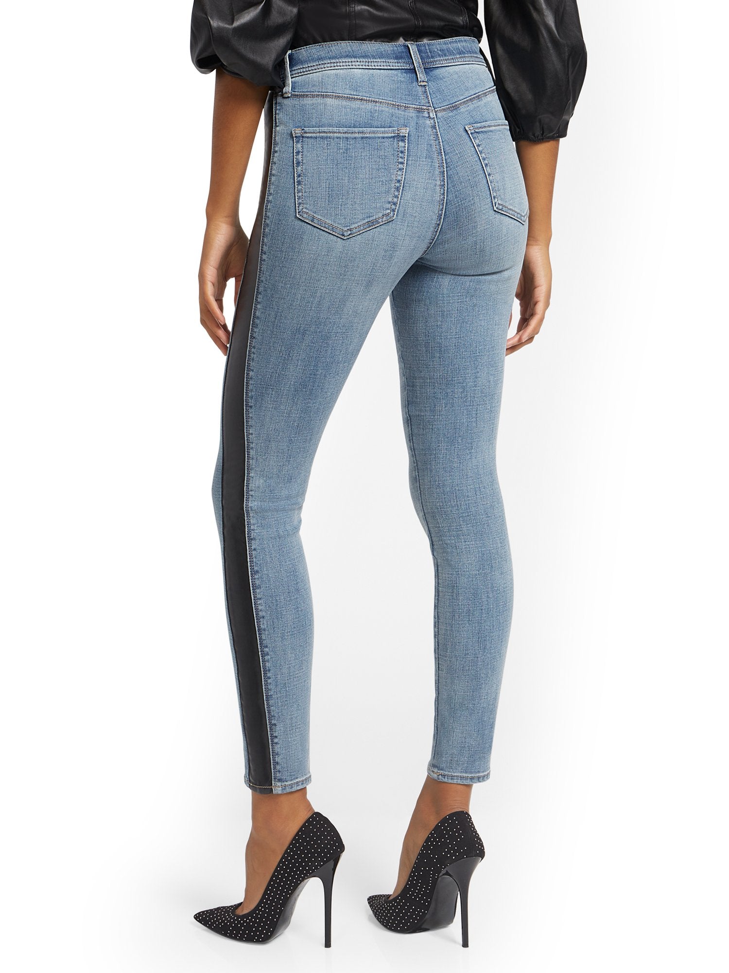 Lexi High-Waisted Super-Skinny Jeans Faux-Leather Stripe – New