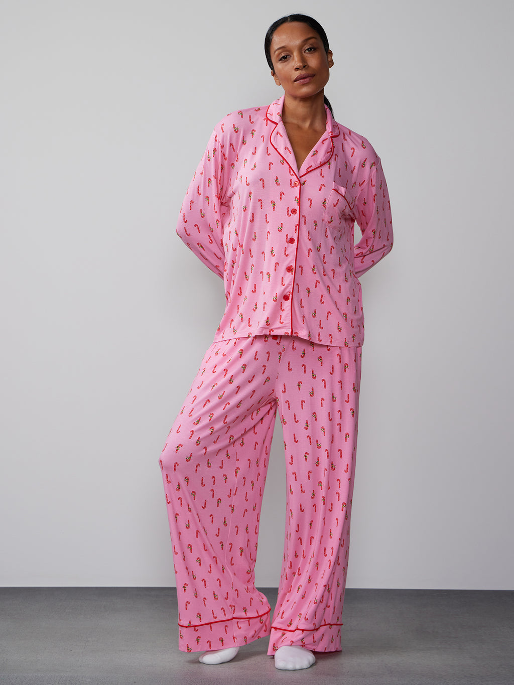 Candy Cane Checkered Pattern 2pcs Pajama Set