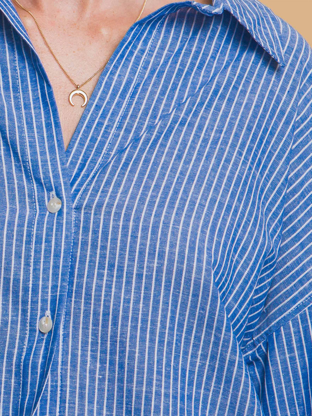 Long Sleeve Striped Collared Linen Blend Button Down Shirt New York