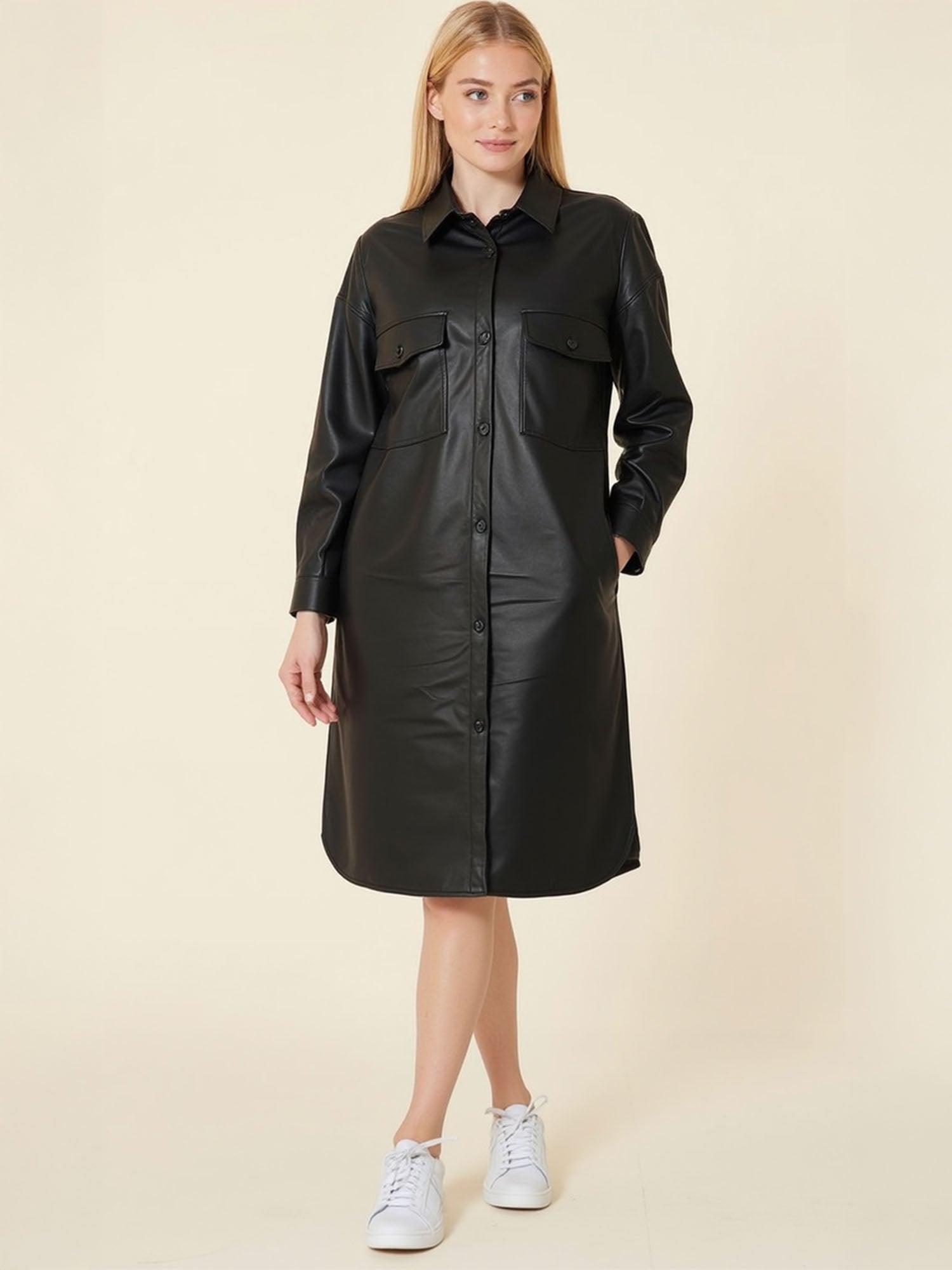 Faux Leather Shirt Dress