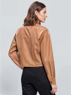Cropped Vegan Leather Utility Shacket