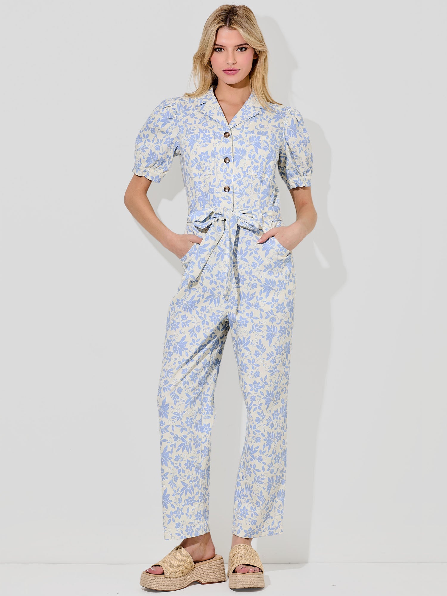 Floral Utility V Neck Jumpsuit