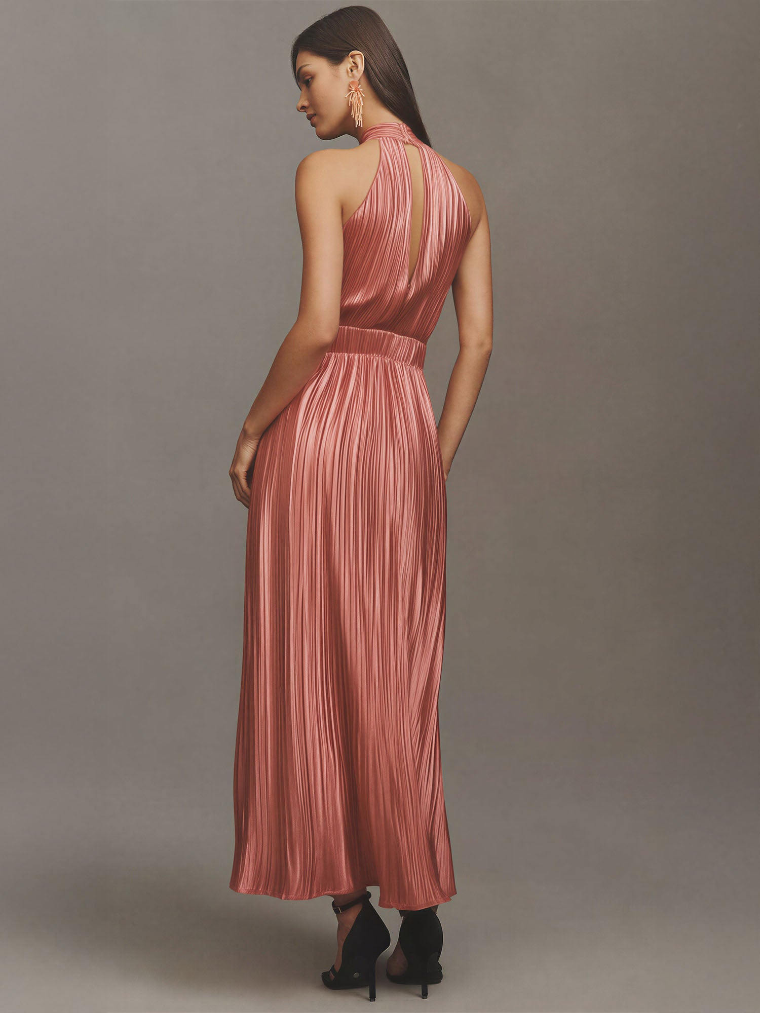 Pleated Halter Midi Dress - SMALL / PURPLE - GENTLE MAUVE Pleated Halter Midi Dress - SMALL / PURPLE - GENTLE MAUVE