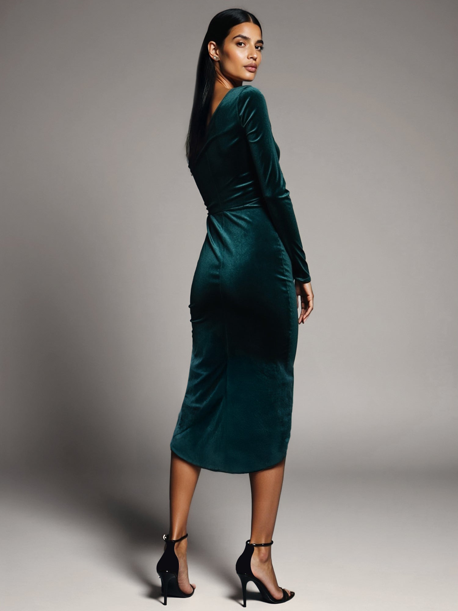 Long Sleeve One-Shoulder Velvet Midi Dress – New York Company