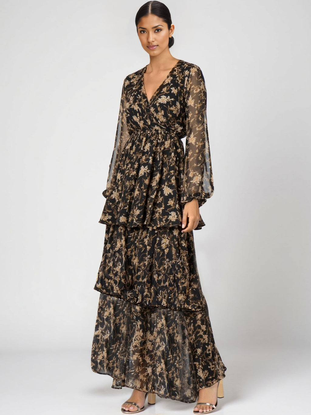 fitted lace wedding dress Floral Frill Trim Flounce Sleeve Plunge Maxi Dress The Gathering Garden fitted lace wedding dress Floral Frill Trim Flounce Sleeve Plunge Maxi Dress The Gathering Garden