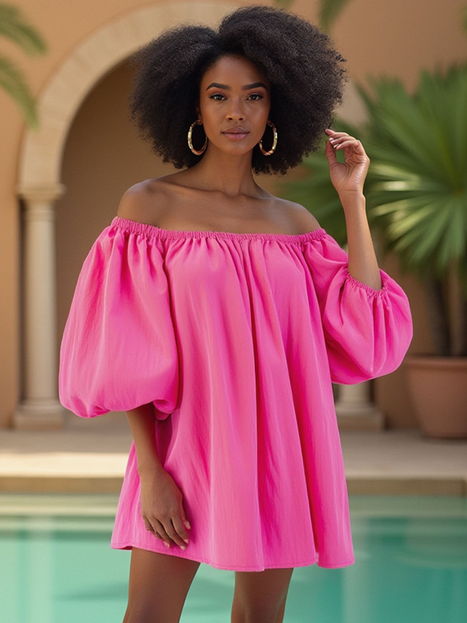 Off The Shoulder Puff Sleeve Shift Dress – New York & Company
