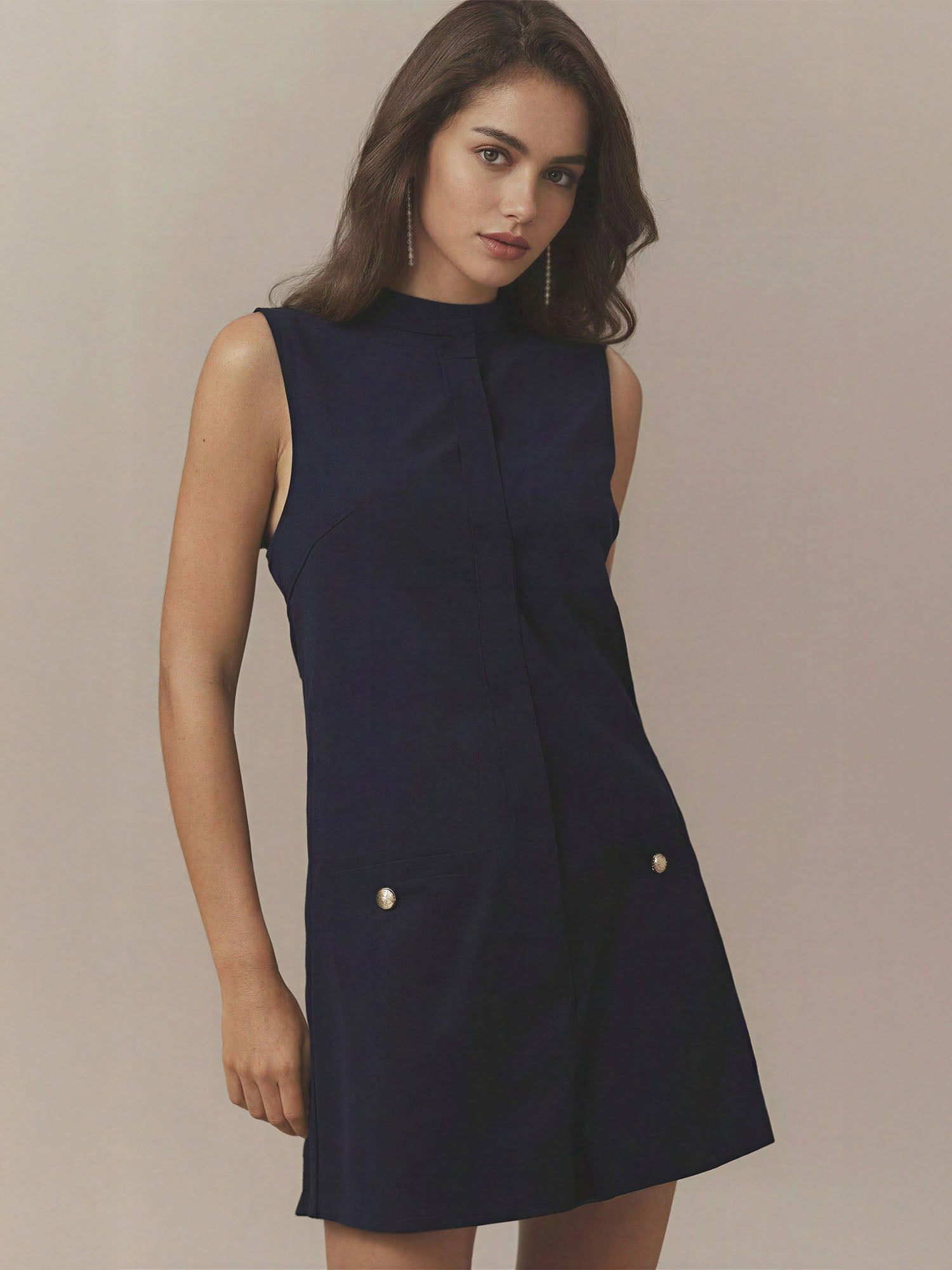 Poppy Sleeveless Two Pocket A Line Sheath Mini Dress New York & Company Poppy Sleeveless Two Pocket A Line Sheath Mini Dress New York & Company