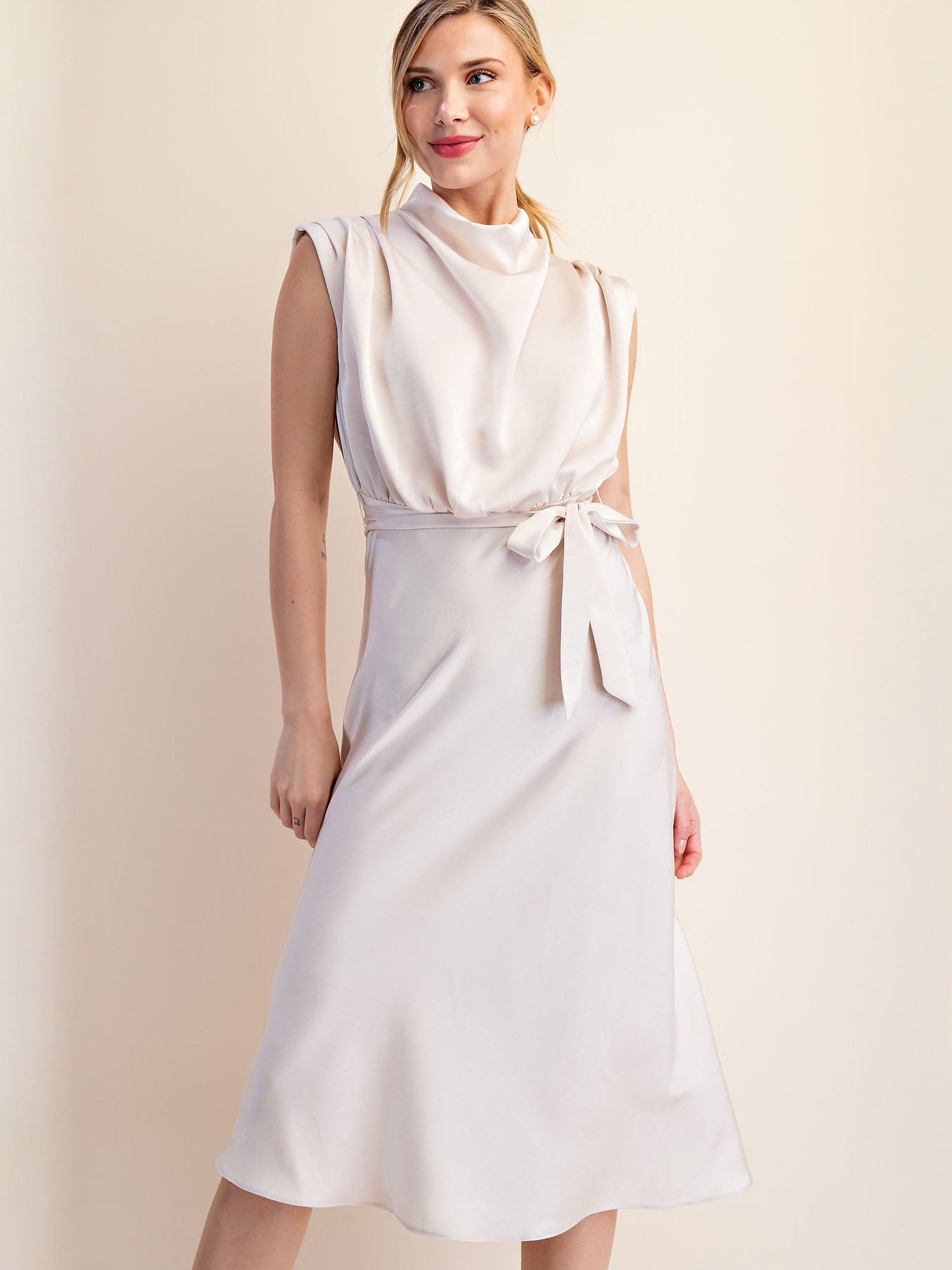 Cowl Neck Satin Midi Shift Dress New York & Company Cowl Neck Satin Midi Shift Dress New York & Company