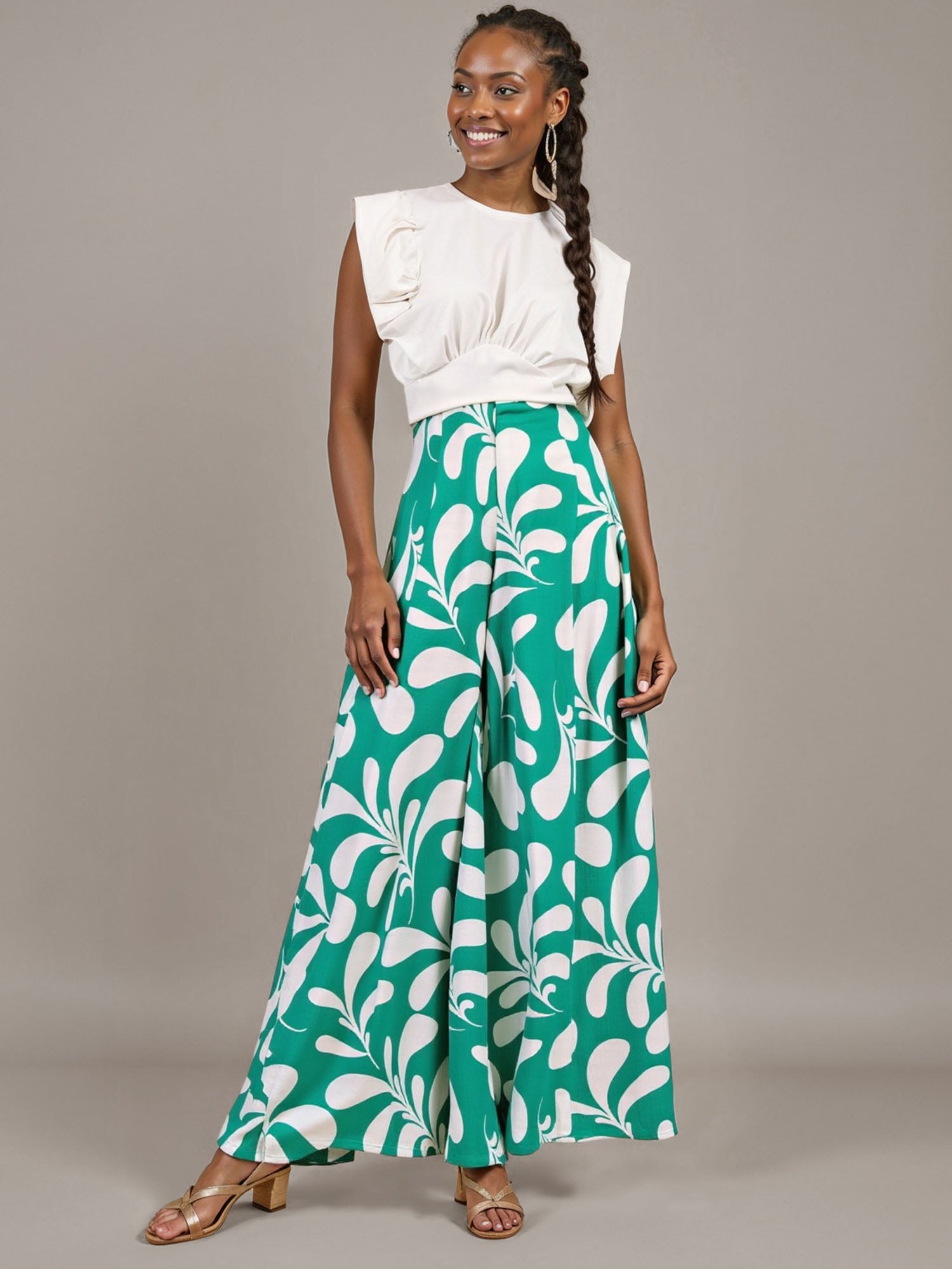 Leaf Print Palazzo Wide Leg Pants – New York & Company