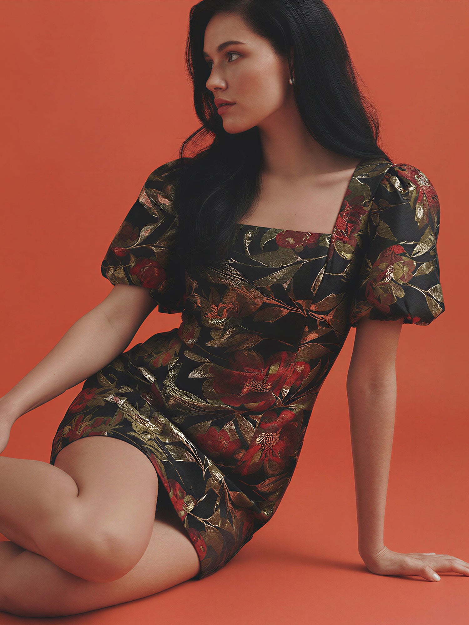 Short Puff Sleeve Floral Jacquard Mini Dress – New York & Company