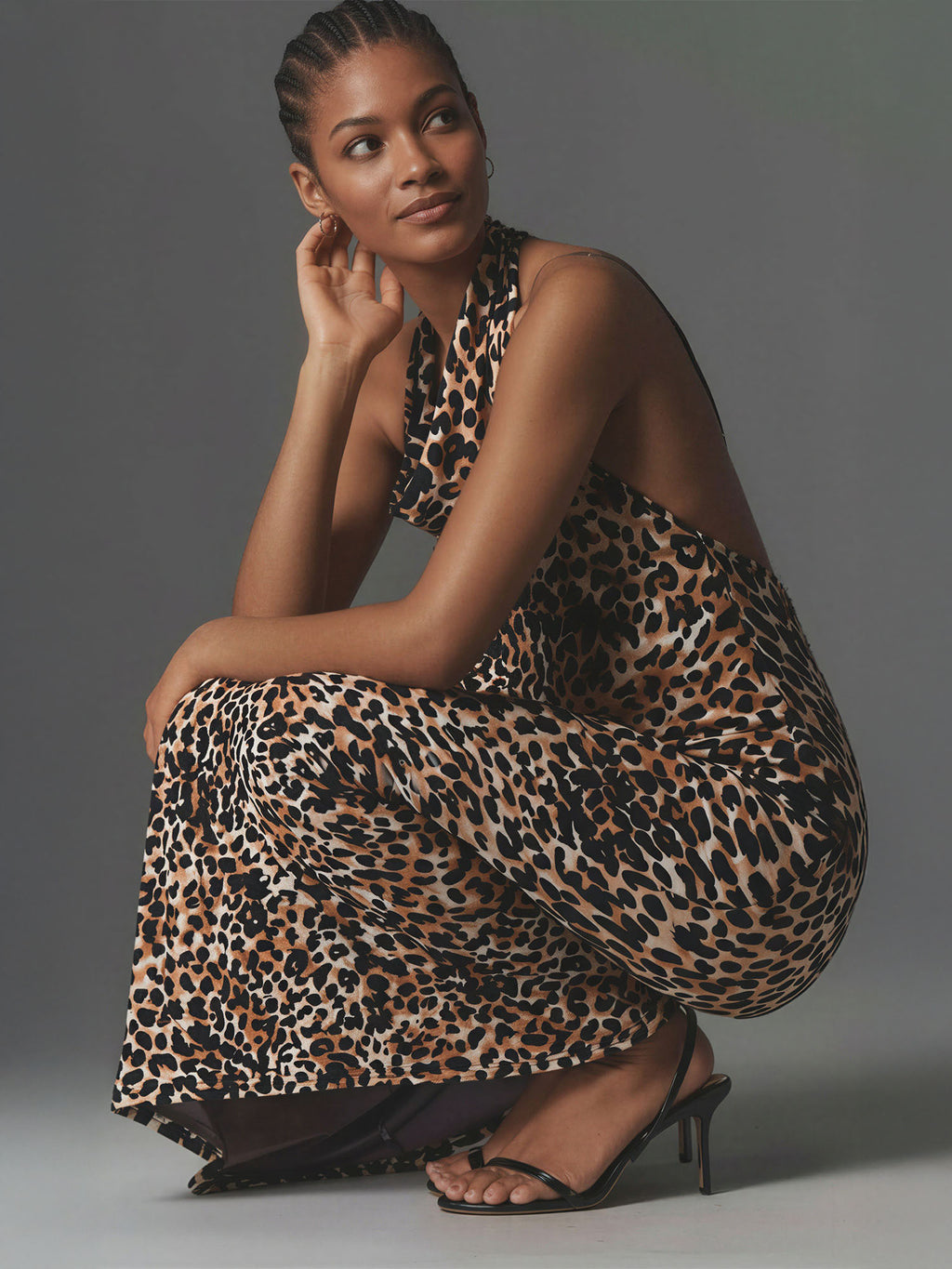 leopard print halter dress Marijayne Keyhole Mini seam zip closure and tie fastening at the neck. Animal Print Halter Maxi Dress