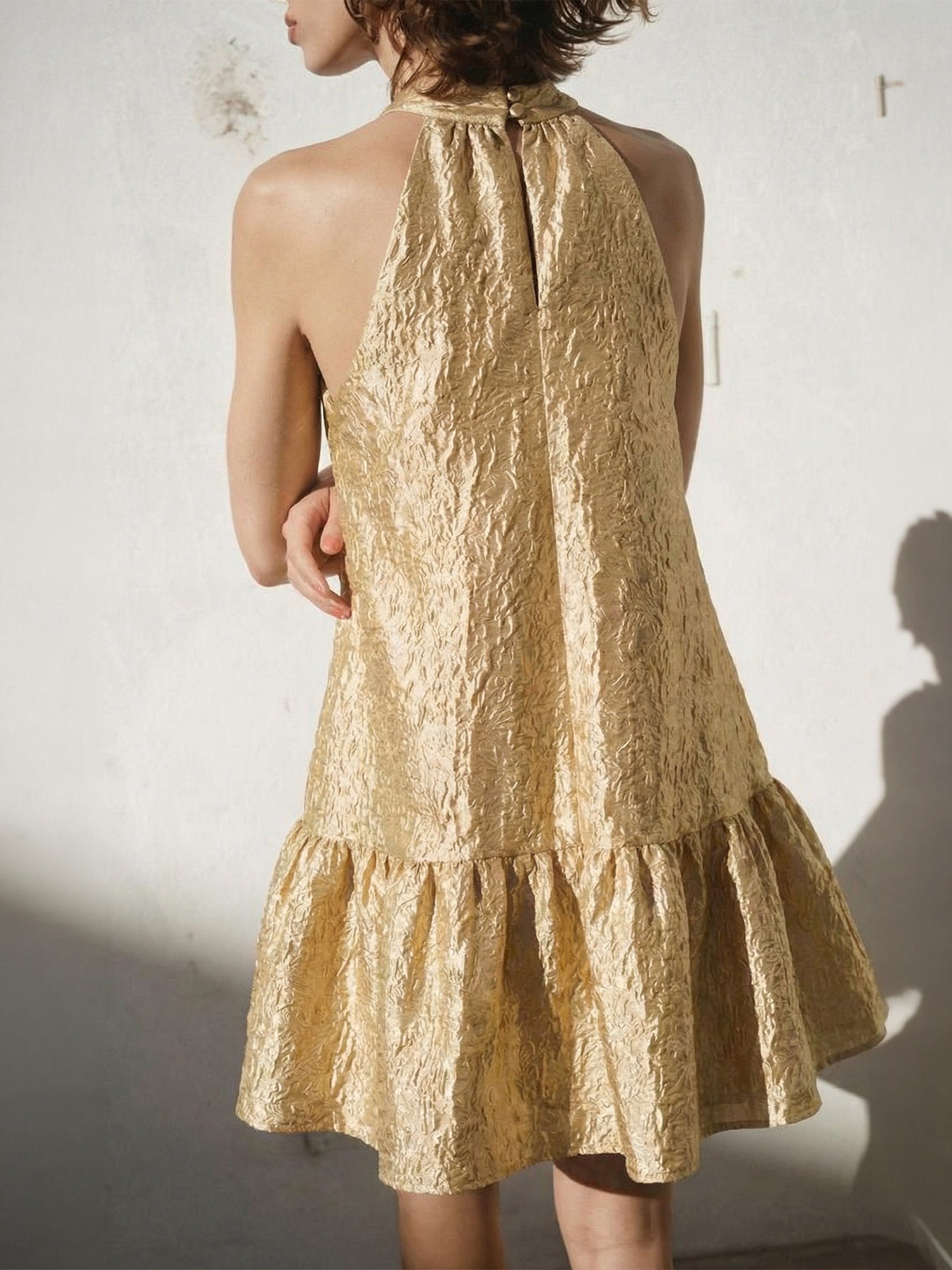GOLD Jacquard Bow Neck Shift Mini Dress - SMALL / YELLOW - GOLD GOLD Jacquard Bow Neck Shift Mini Dress - SMALL / YELLOW - GOLD