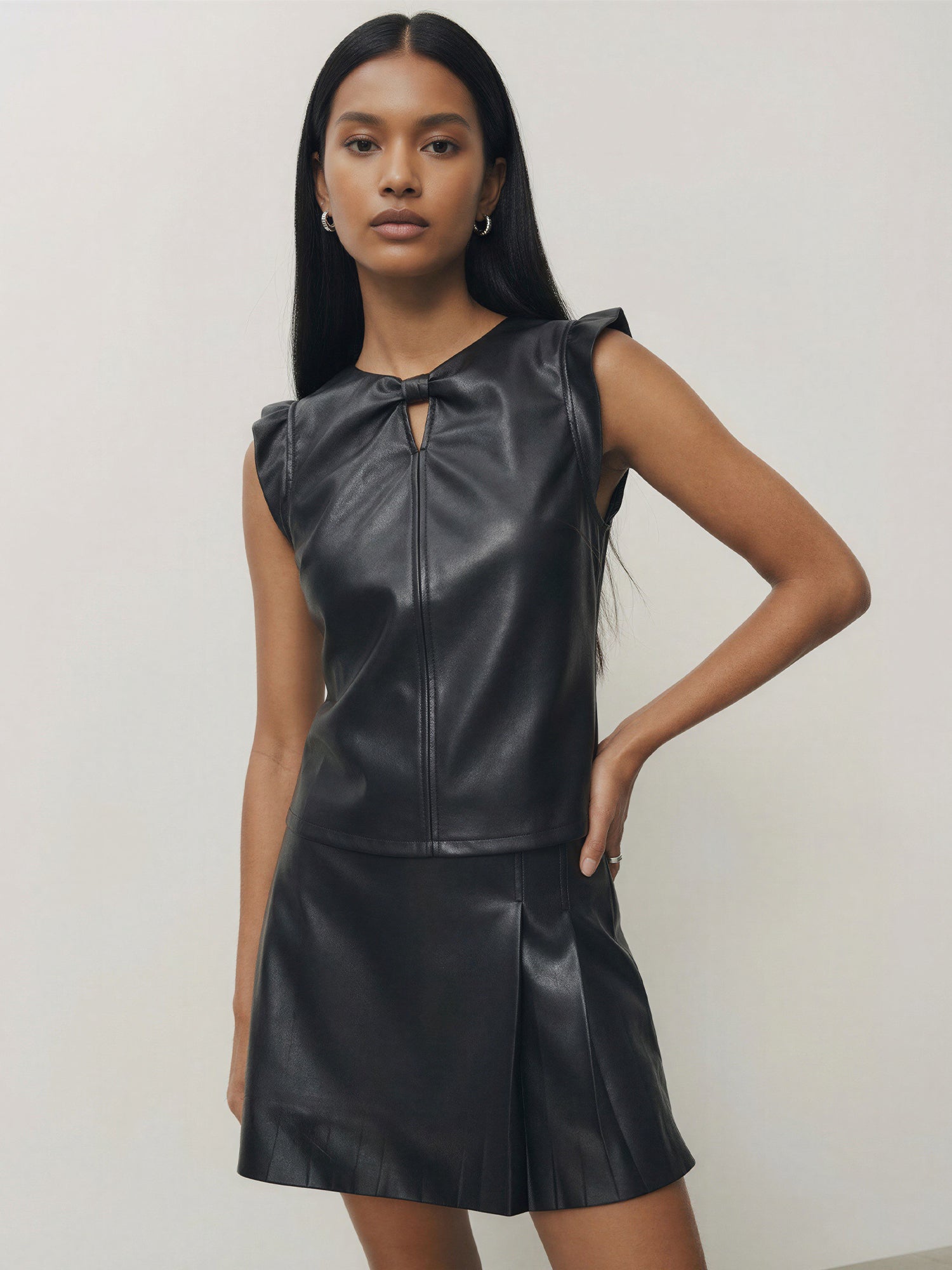 new york and company leather dress Short Sleeve Button Faux Leather Shift Dress - SMALL / NATURAL