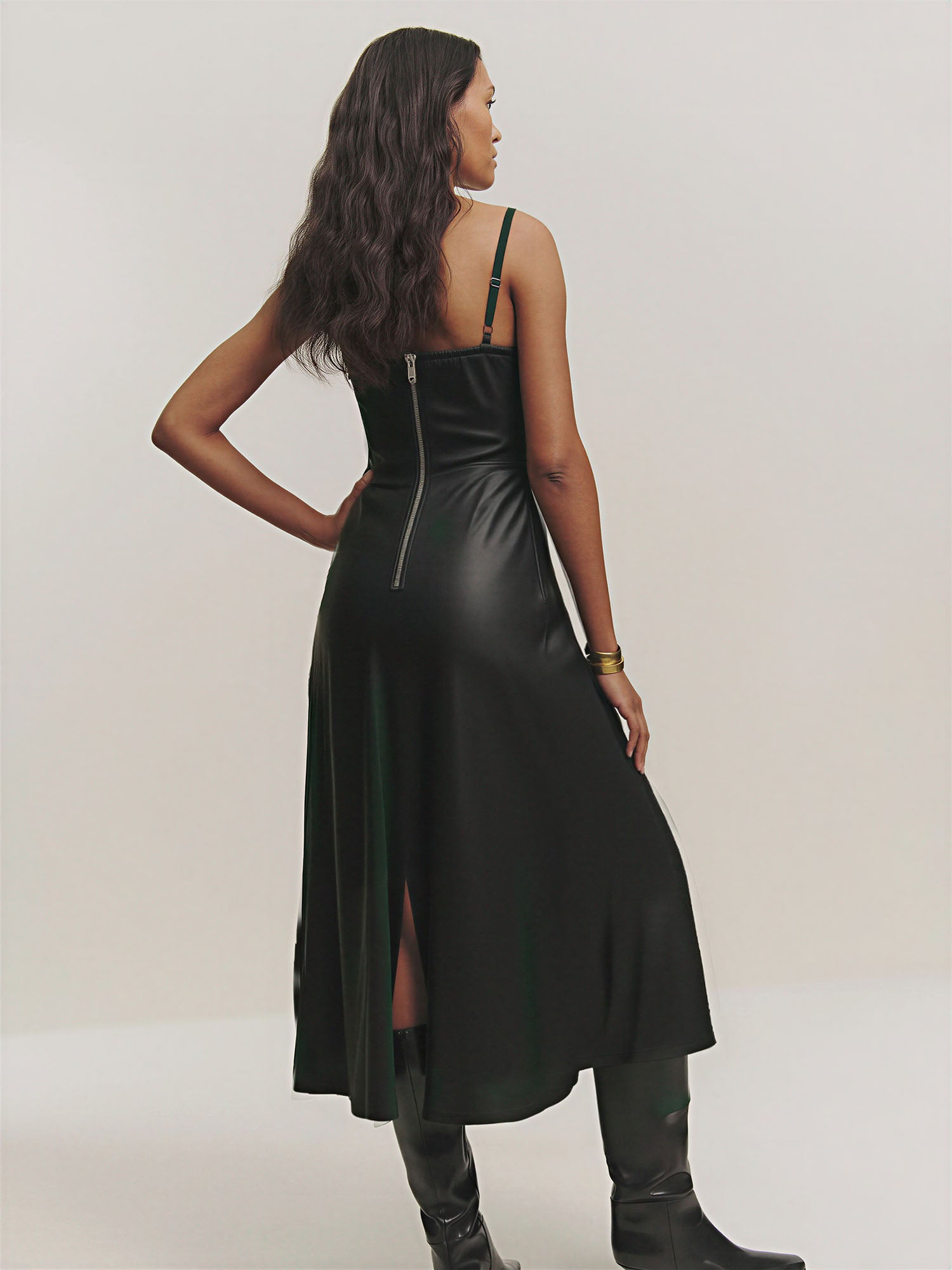 Vegan Leather Embroidery Detailed Maxi Dress – New York & Company