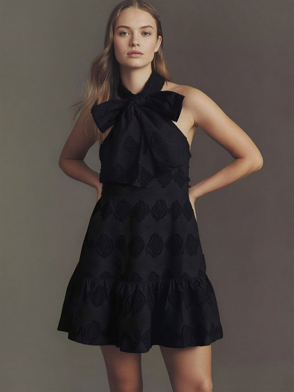 Halter Neck Bow Texture Dress New York & Company Halter Neck Bow Texture Dress New York & Company