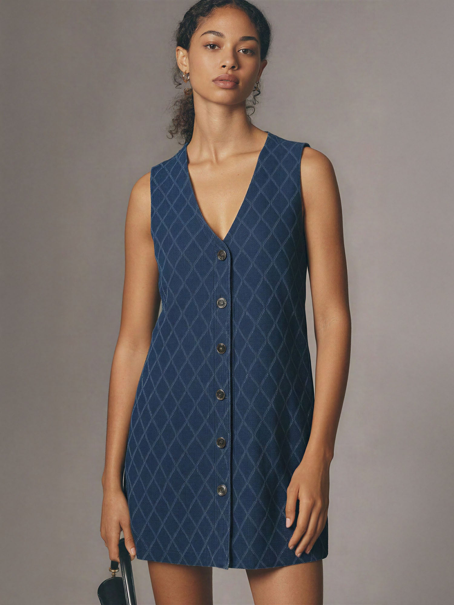 denim diamond dress So Me A-Line Fit and Flare Mini Dress with Diamond and Bow Stitching in Light Denim S main image 1