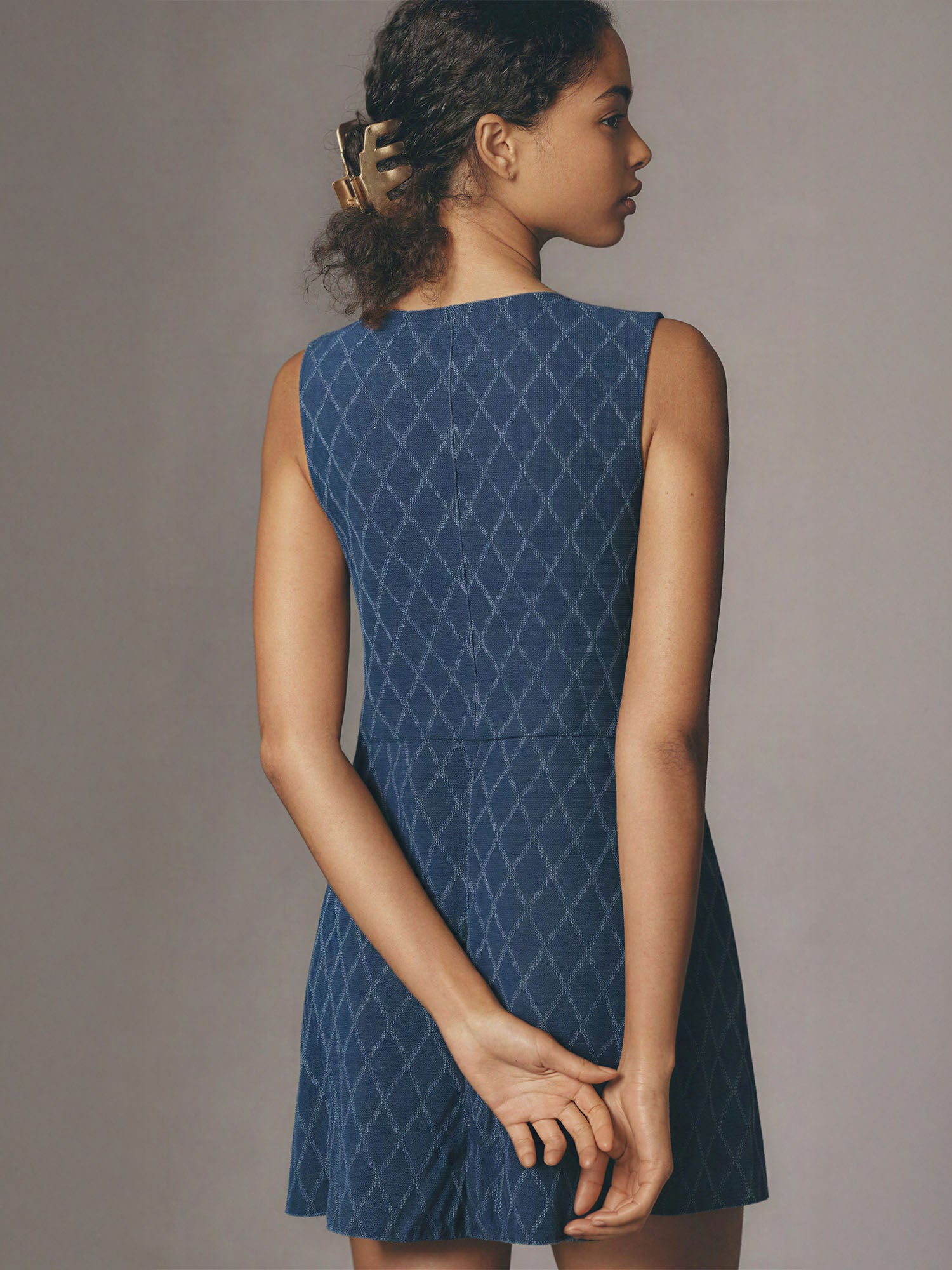 Denim Mini V-Neck Diamond Stitch Button Down Dress  New York & Company