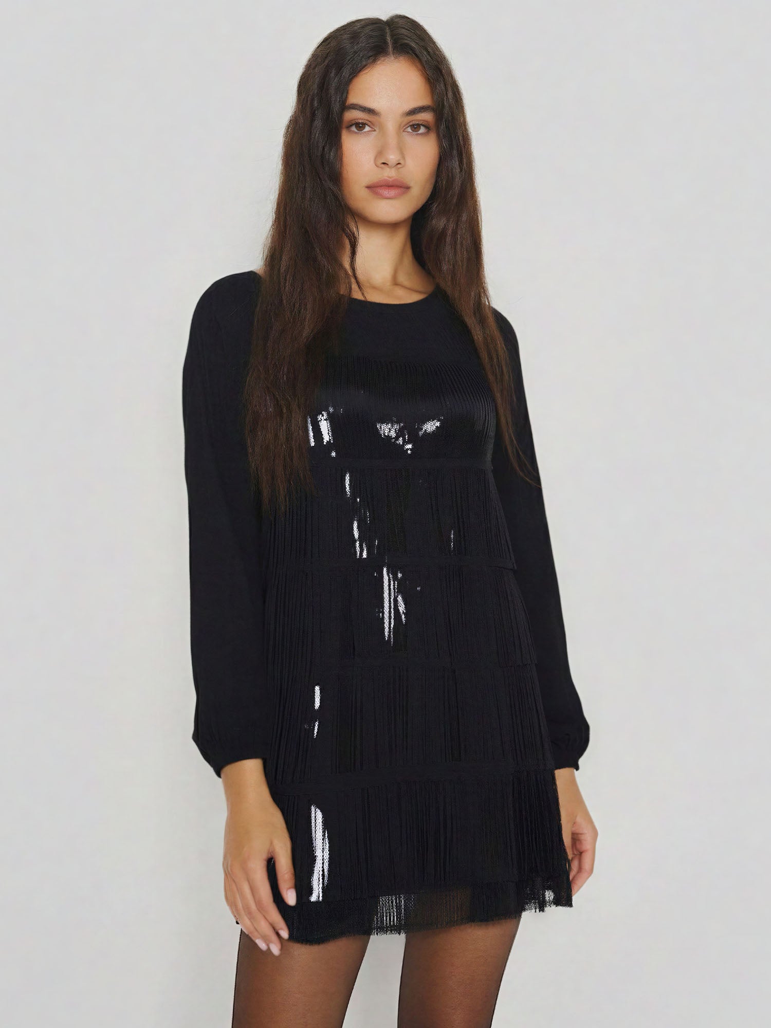 Sequin Dress with Long Sleeves - Small / Black