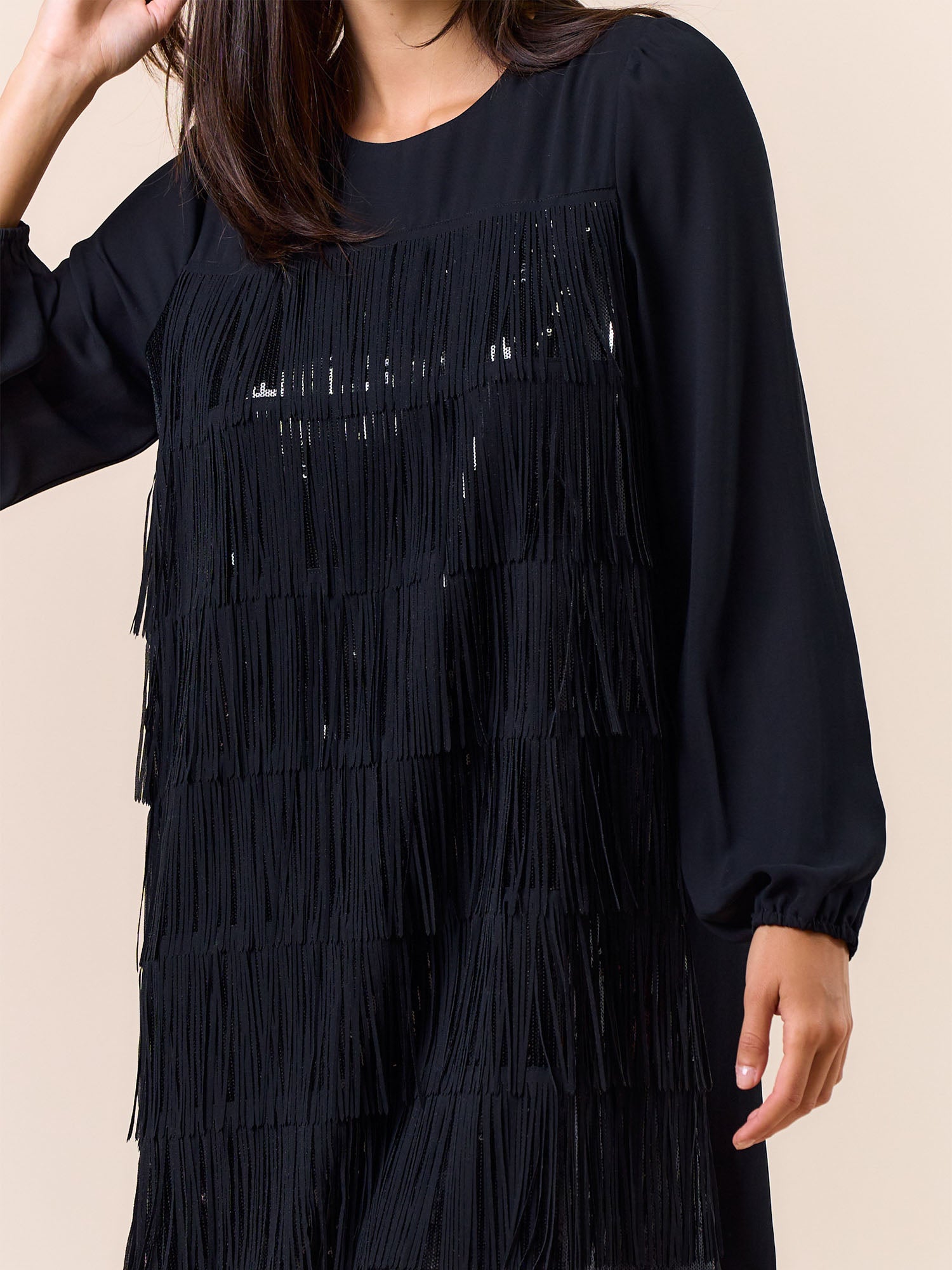 Sequin Dress with Long Sleeves - Small / Black