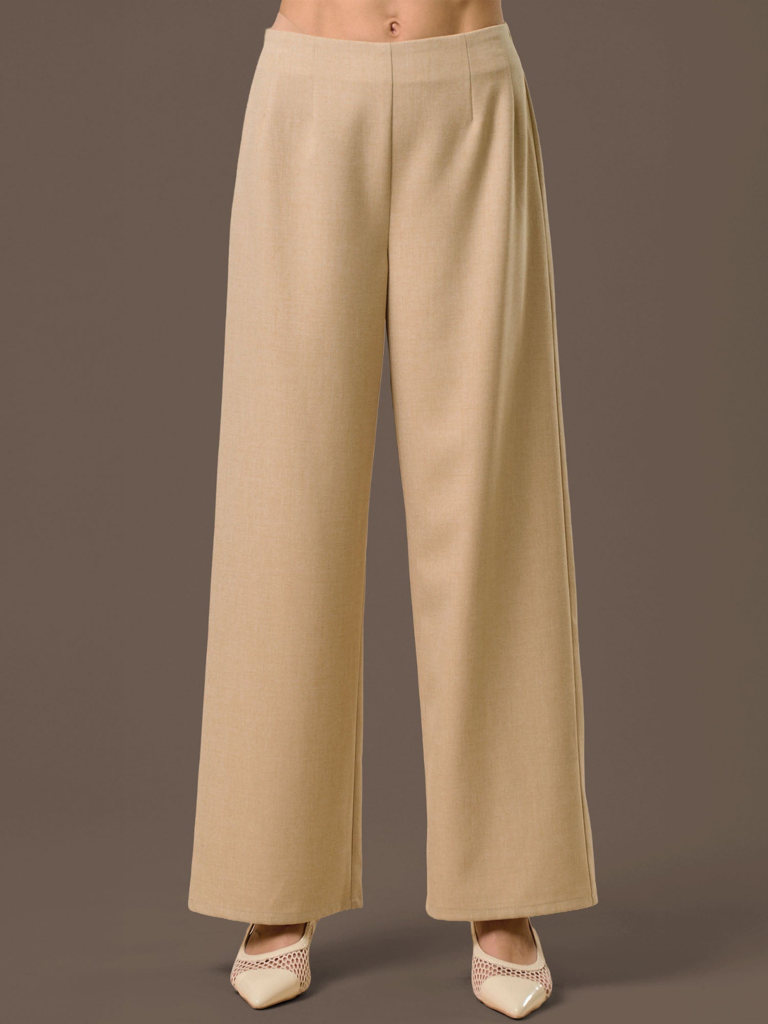 Straight Leg Pants with Back Zipper - Small / Brown - Taupe / 10000