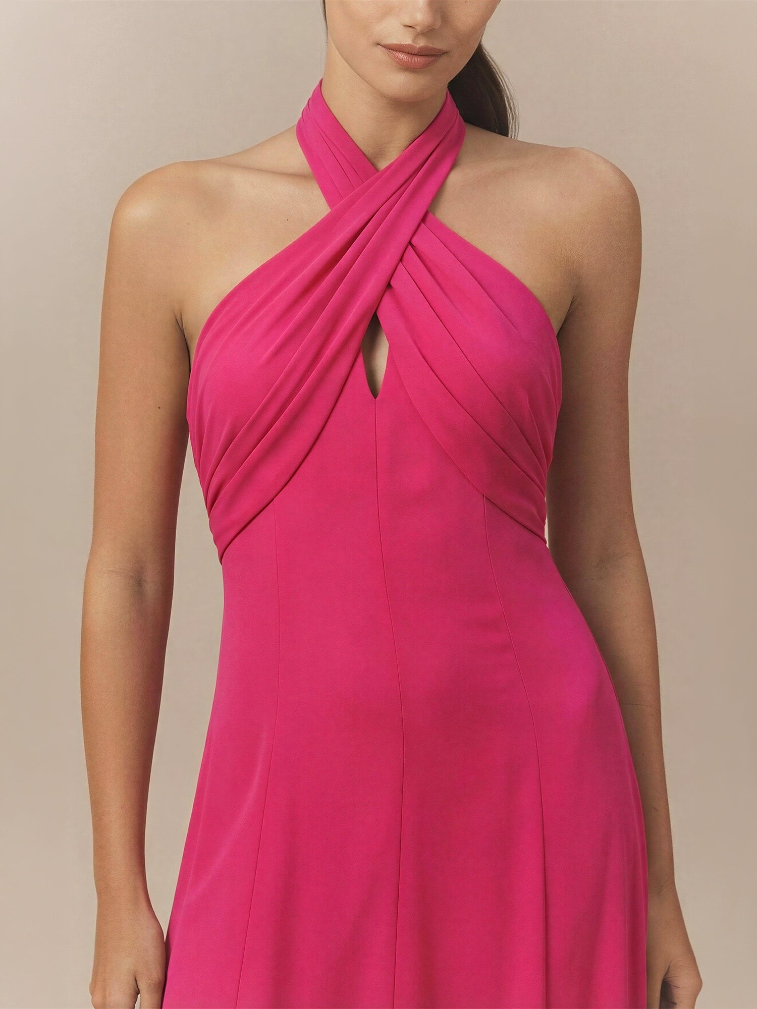 Criss Cross Chiffon Bust Gown - SMALL / PINK