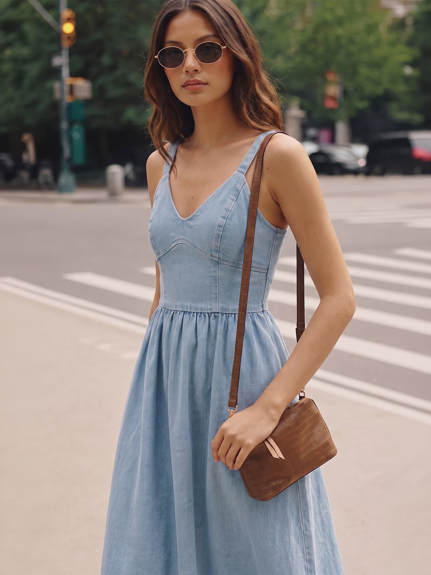fit & flare sleeveless denim midi dress V Neck And – New York Company functional buttons No lining Dress the Population Lace Color:grey  with feather up to 80% off dresses