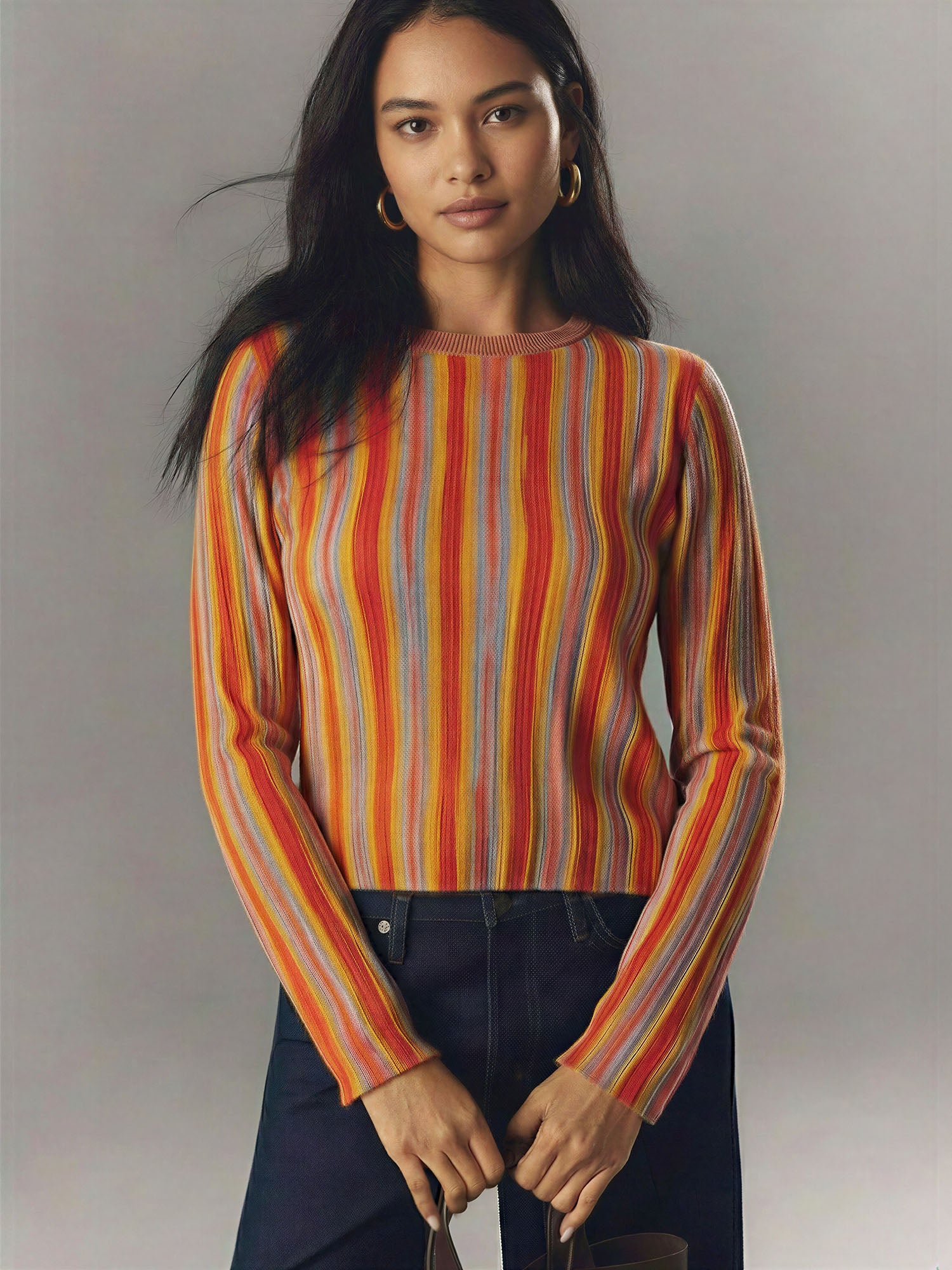 Crew Neck Vertical Stripe Sweater – New York & Company