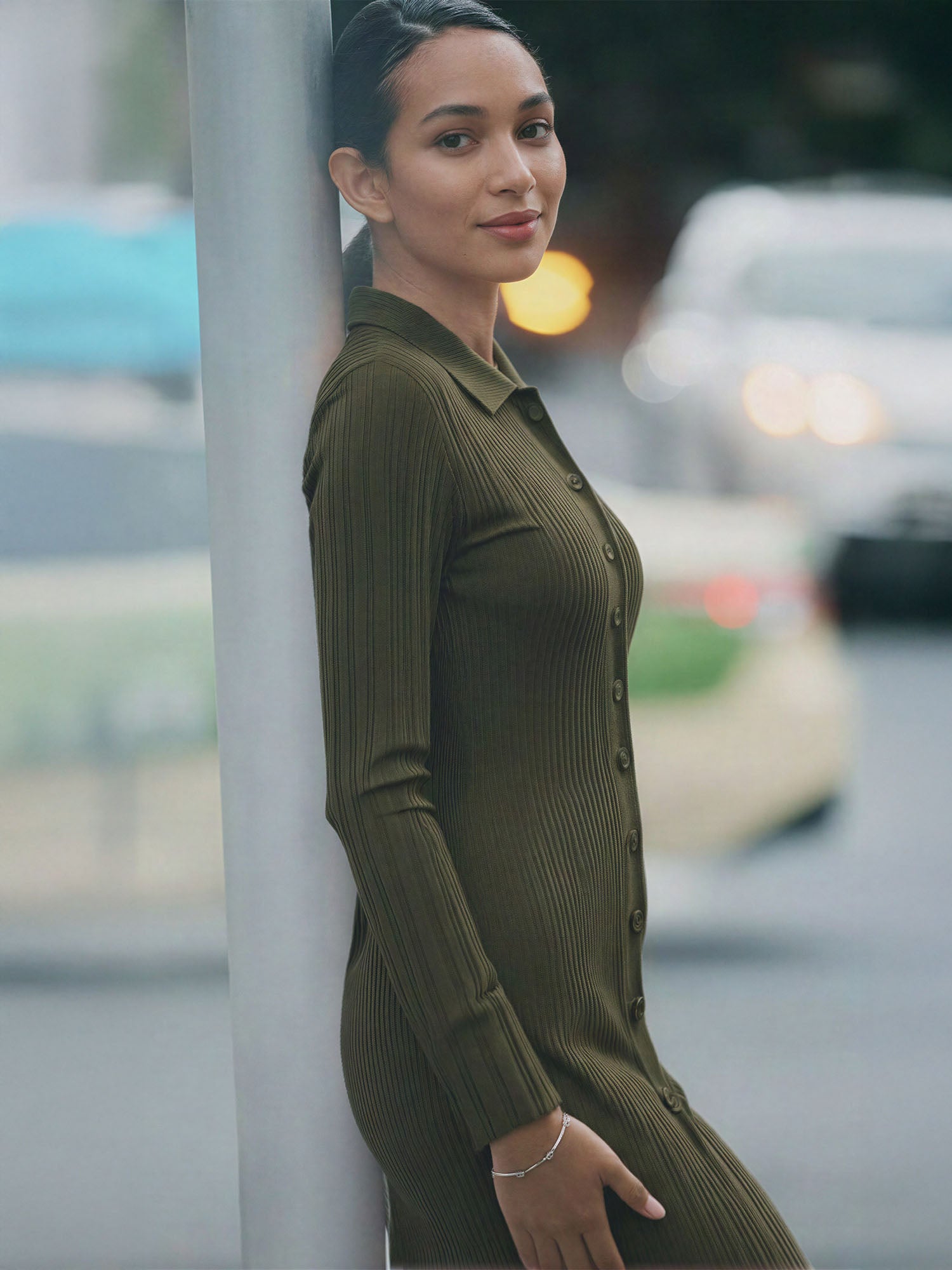 Collared Button Down Shirt Sweater Midi Dress - SMALL / GREEN Collared Button Down Shirt Sweater Midi Dress - SMALL / GREEN