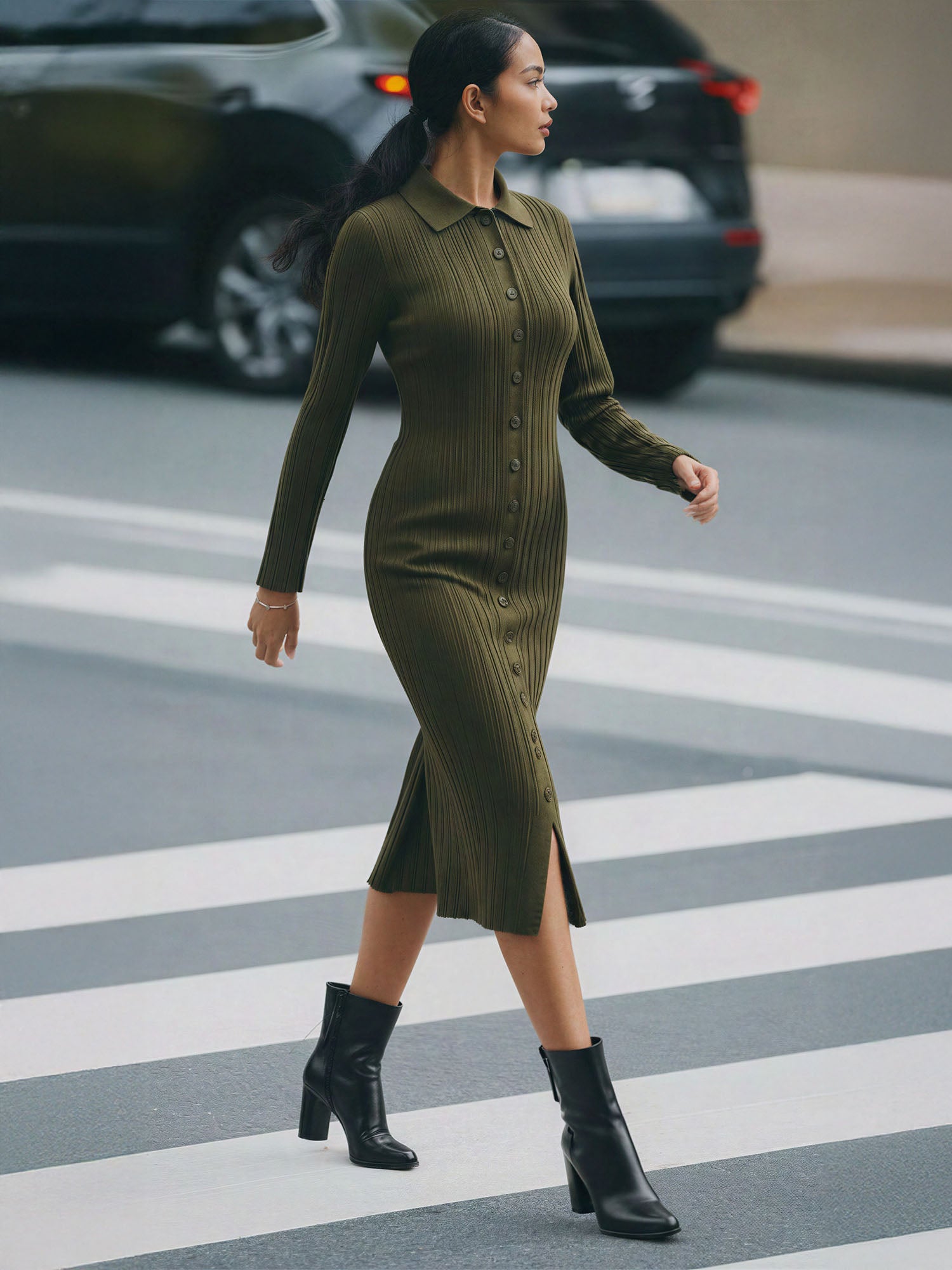 shirt dress sweater Collared Button Down Shirt Sweater Midi Dress – New York & Company