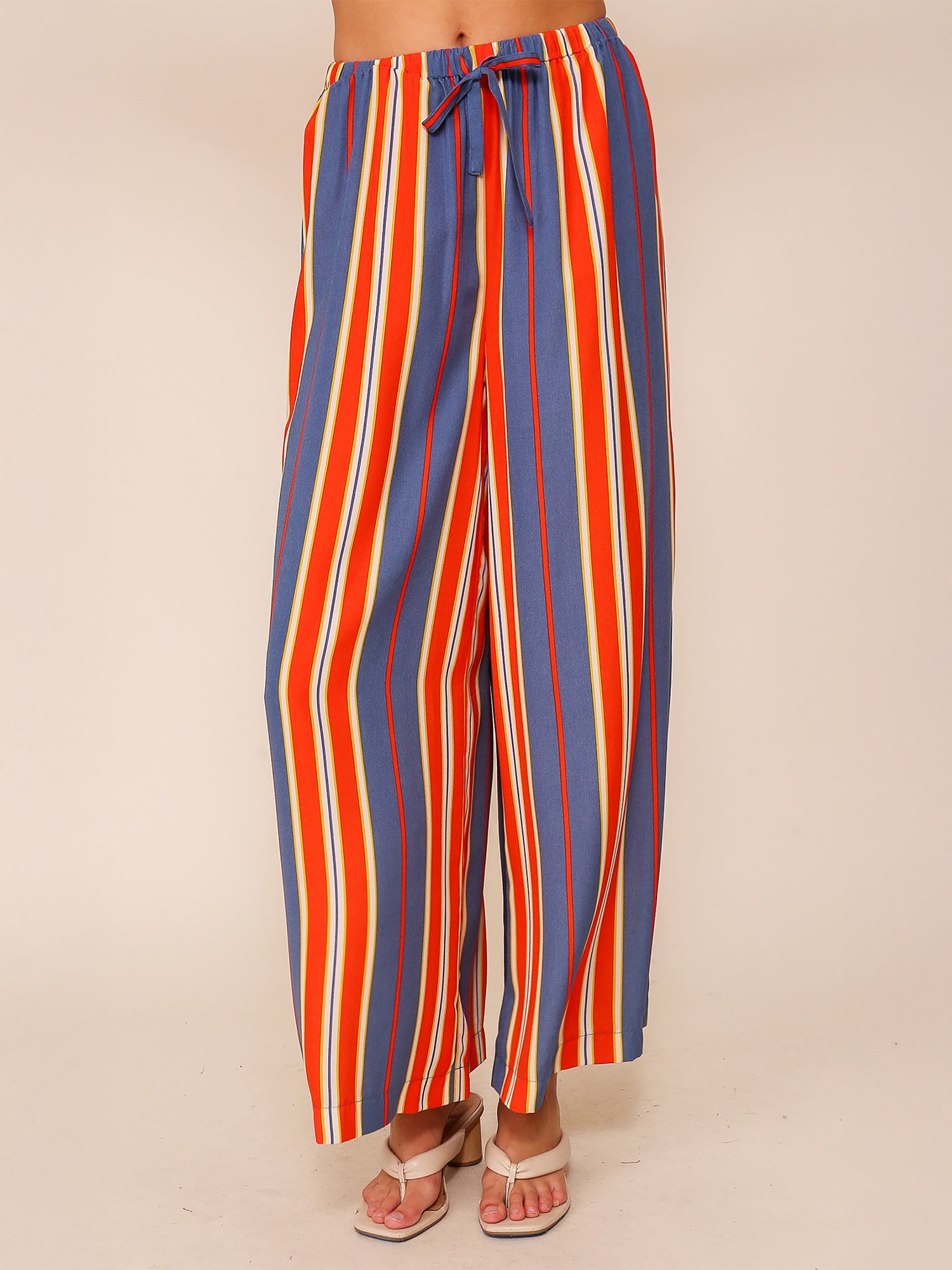 Tie Waist Stripe Pull On Wide Leg Pants