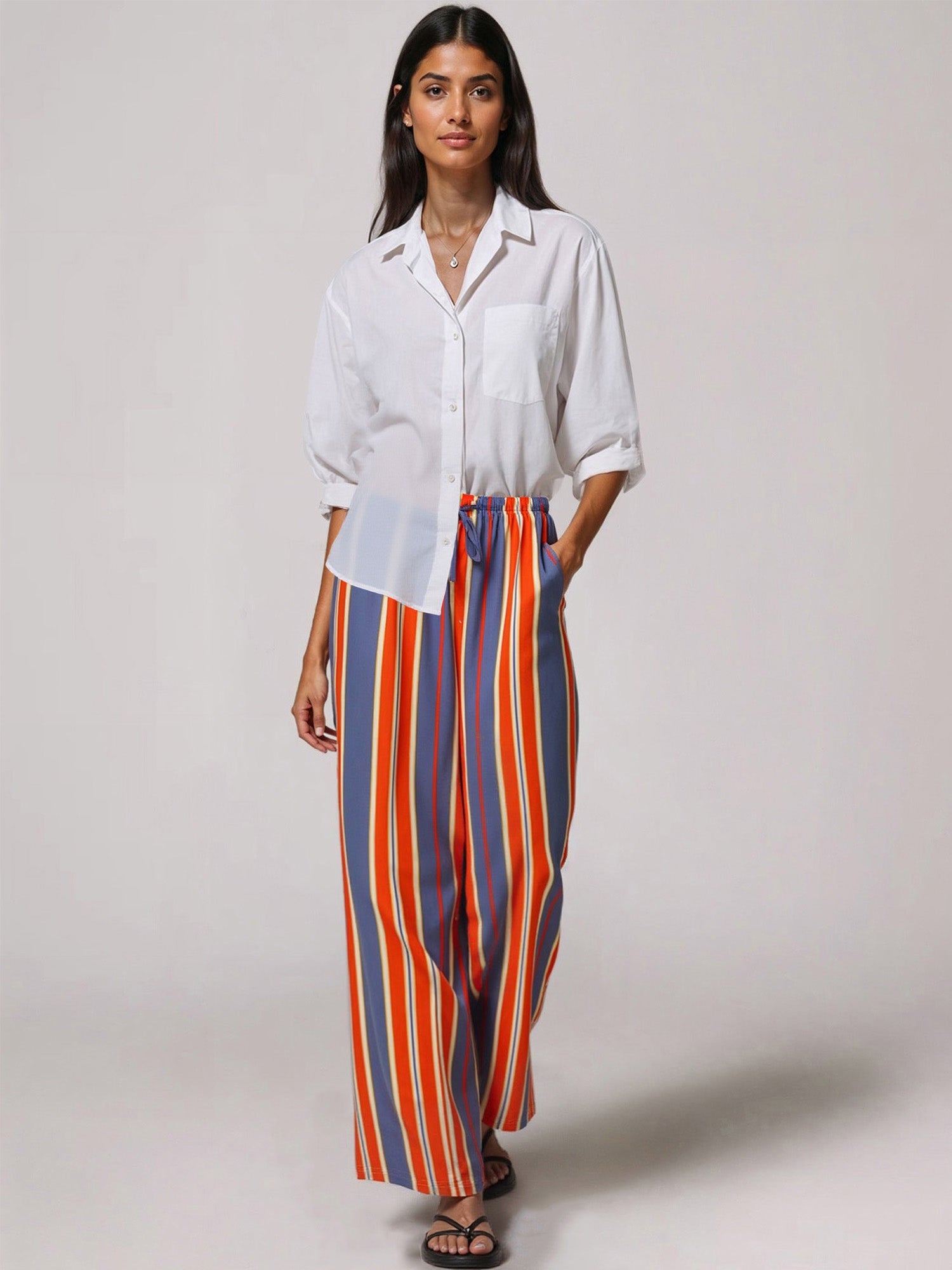 Tie Waist Stripe Pull On Wide Leg Pants