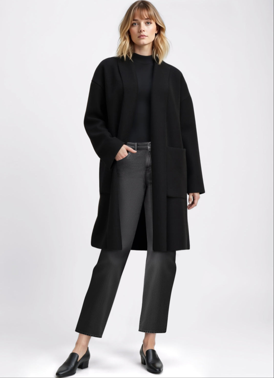 Long Sleeve Cocoon Foldover Lapel Long Coat – New York & Company
