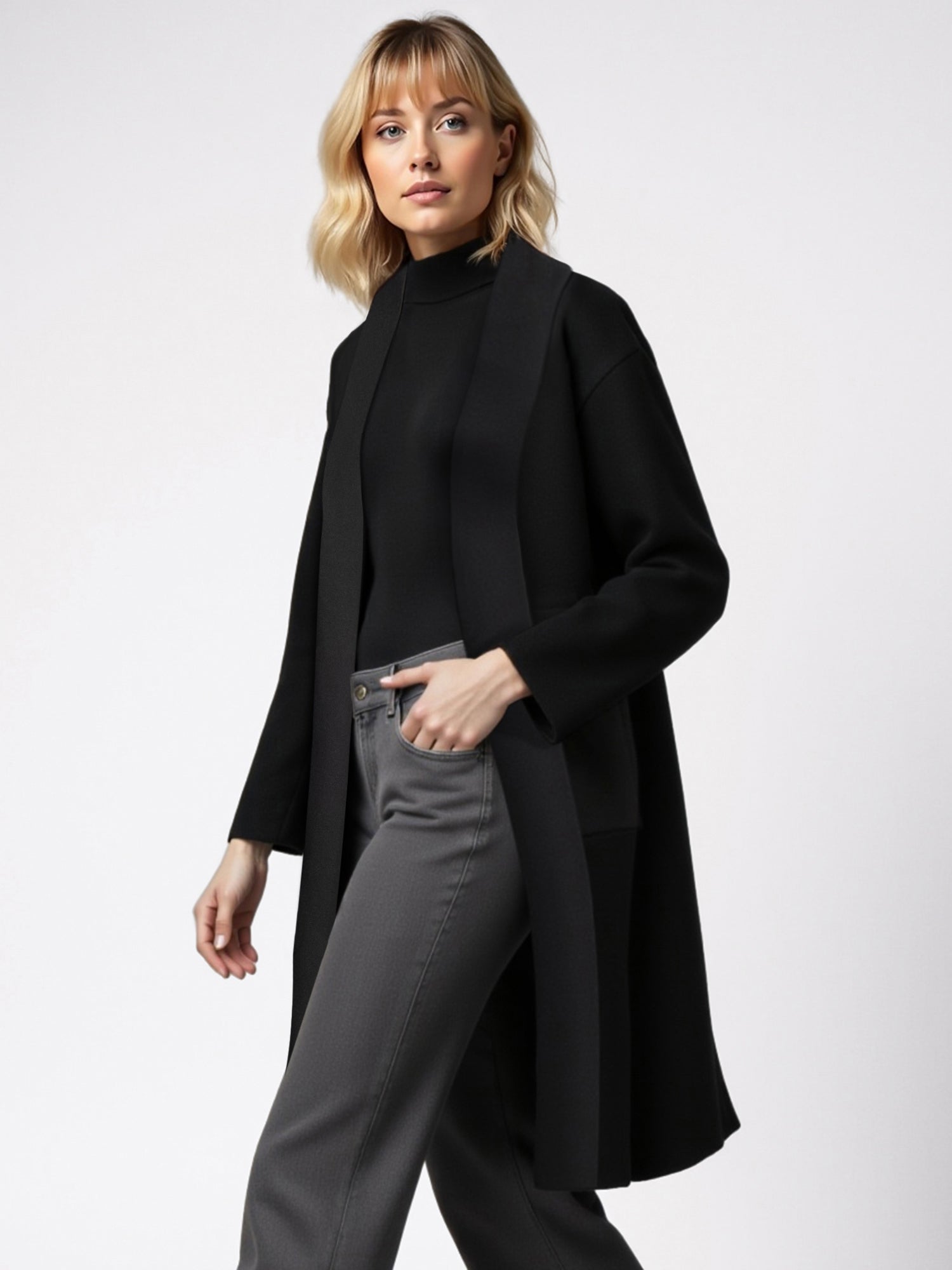 Long Sleeve Cocoon Foldover Lapel Long Coat – New York & Company