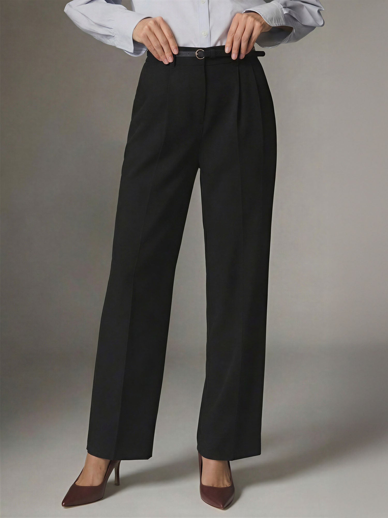 High Waisted Pleated Elastic Back Waist Straight Leg Pants New York & Company High Waisted Pleated Elastic Back Waist Straight Leg Pants New York & Company